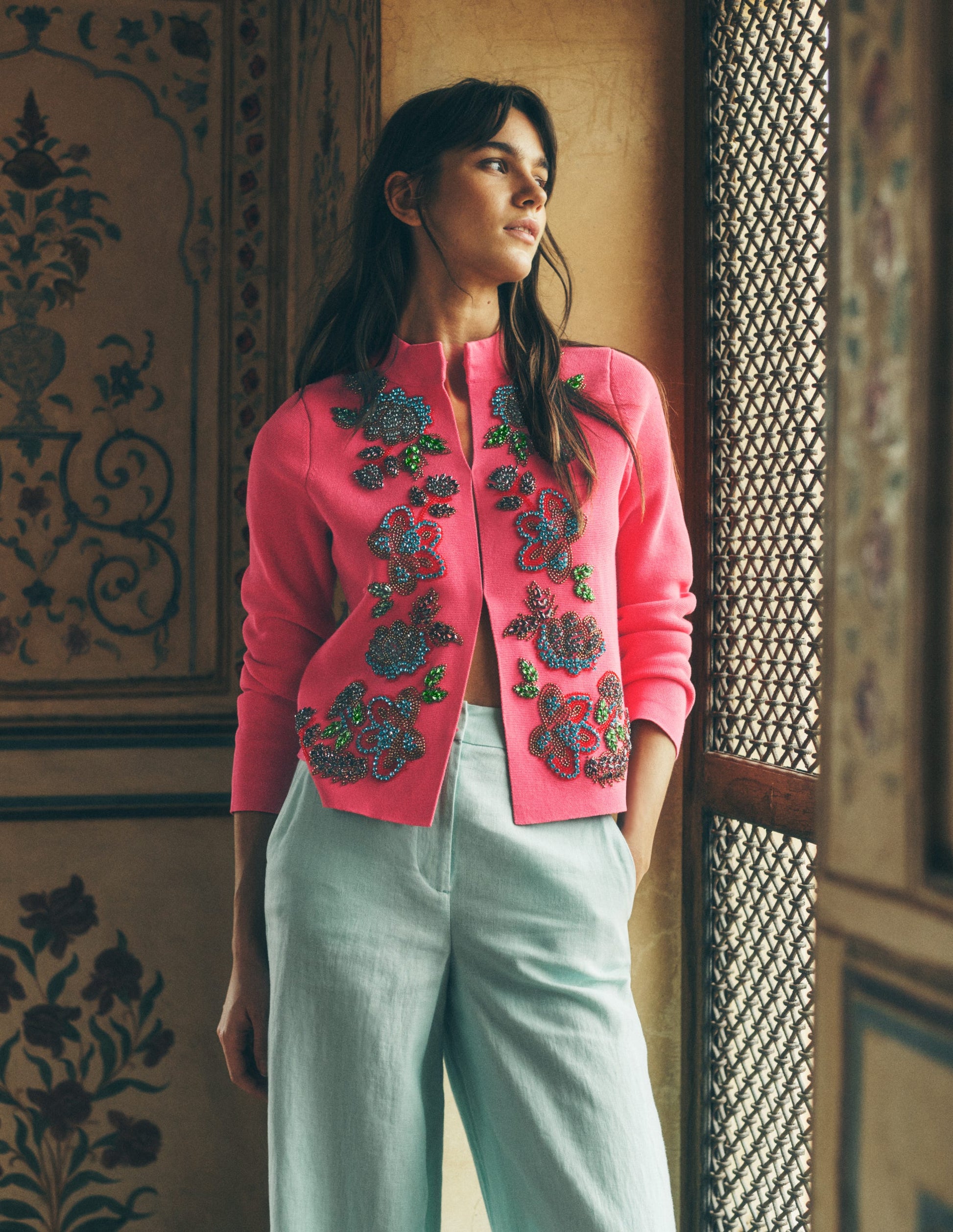 Elena Jacke mit Stehkragen-Rosa, Stickerei-5
