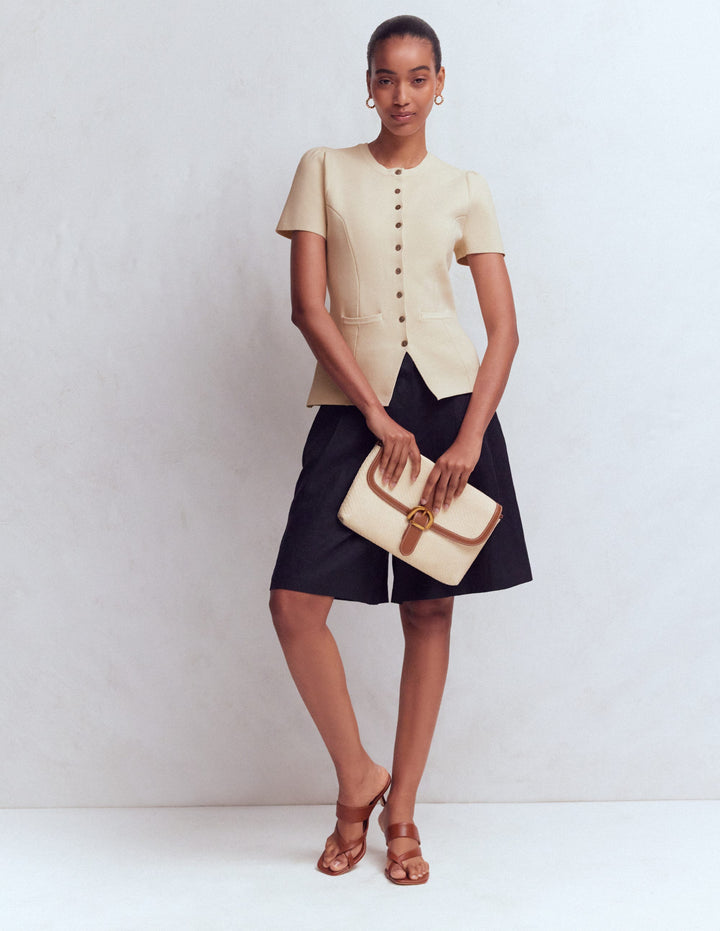 Veste manches courtes en maille-Ivoire