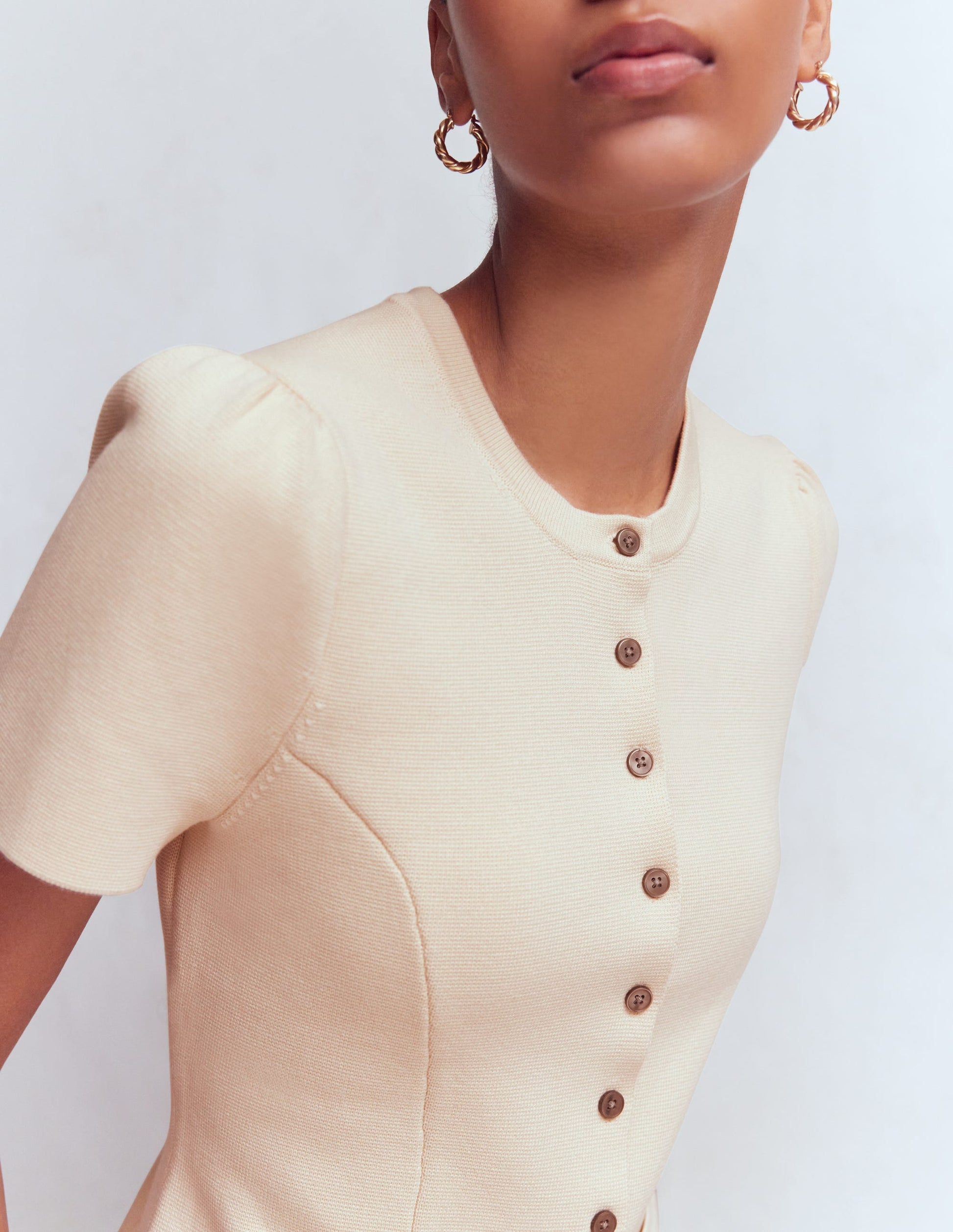 Kurzärmlige Strickjacke-Naturweiß-4