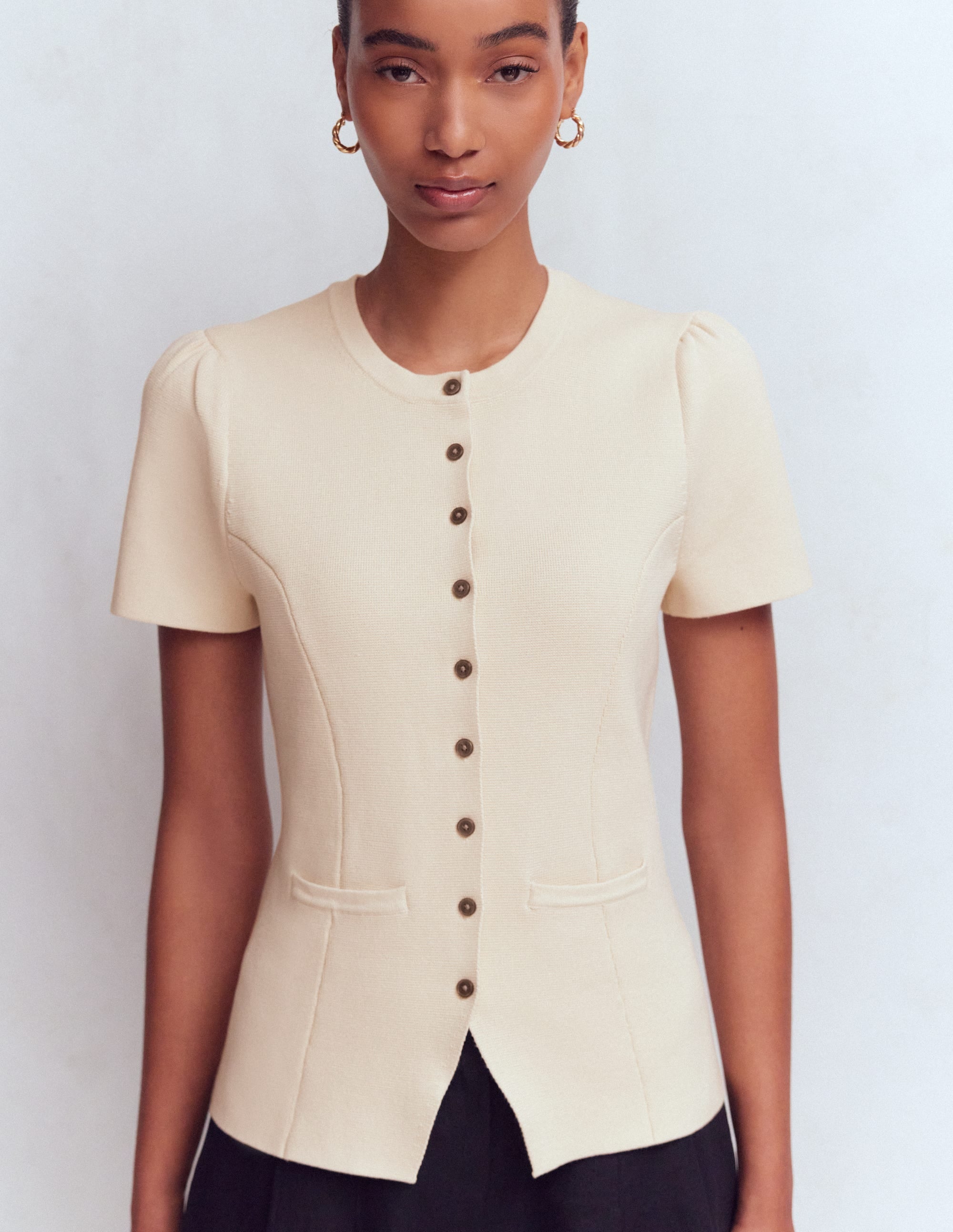 Short Sleeve Knitted Jacket-Ivory - Image 5