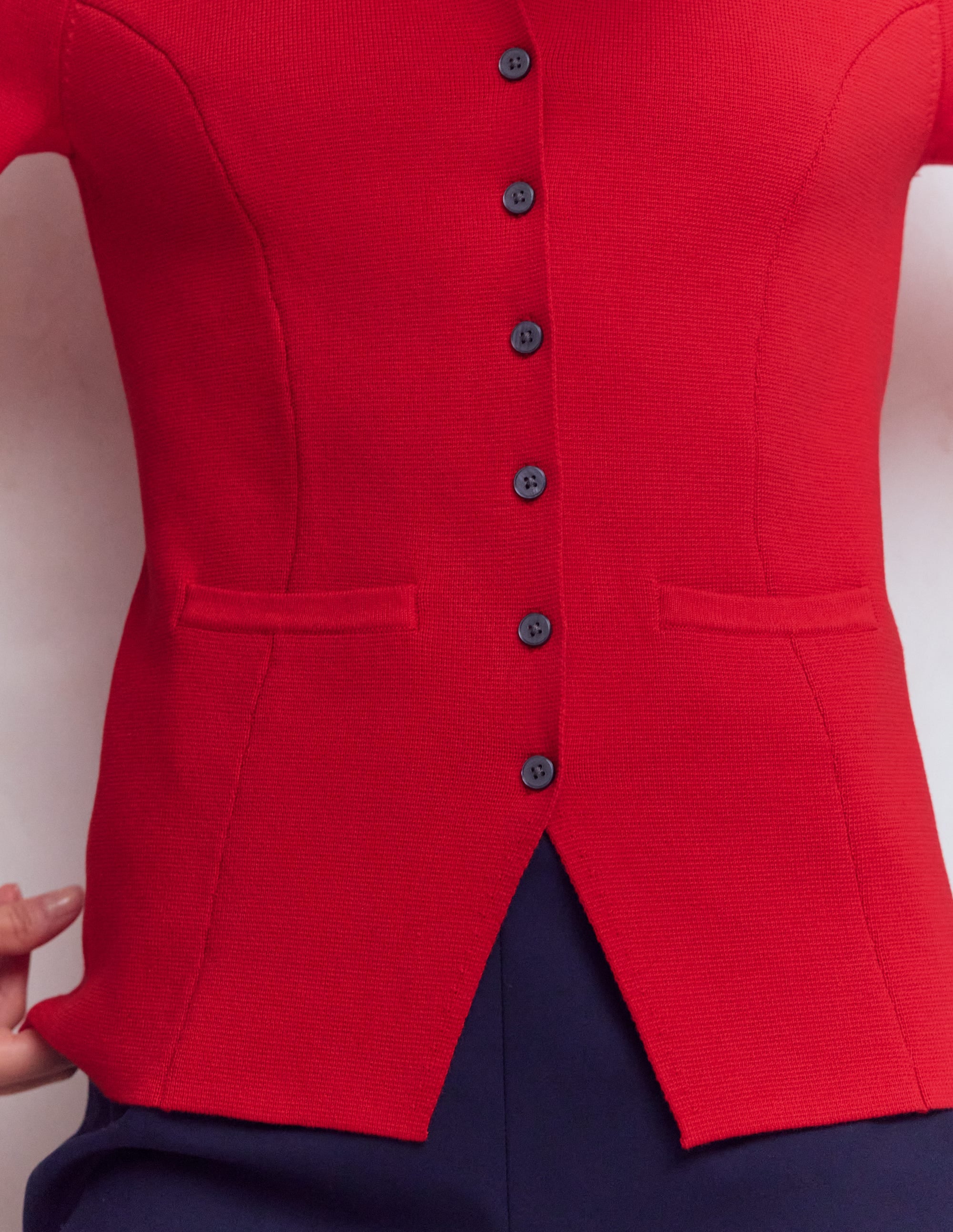 Kurzärmlige Strickjacke-ROT - Image 2