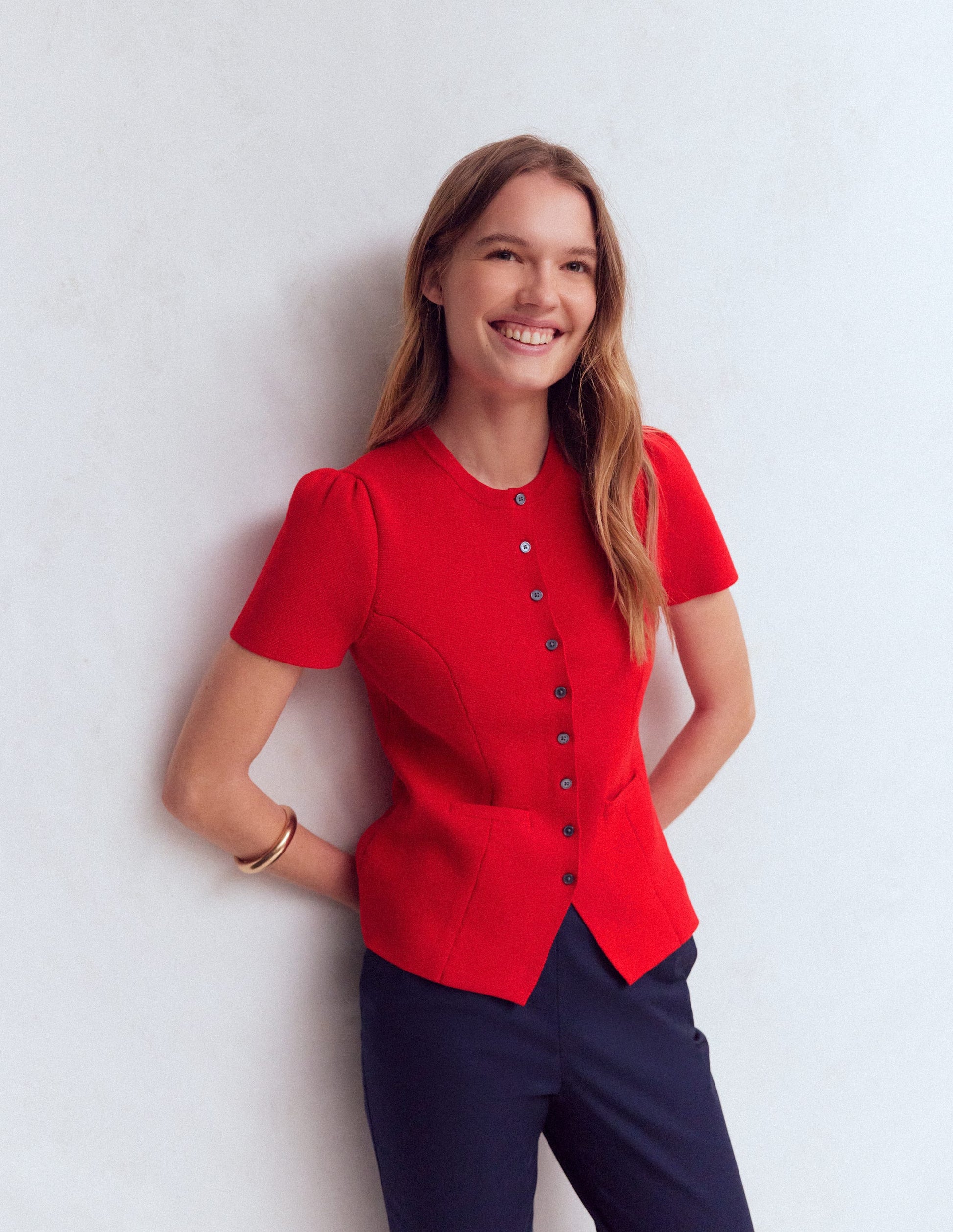 Kurzärmlige Strickjacke-ROT-5