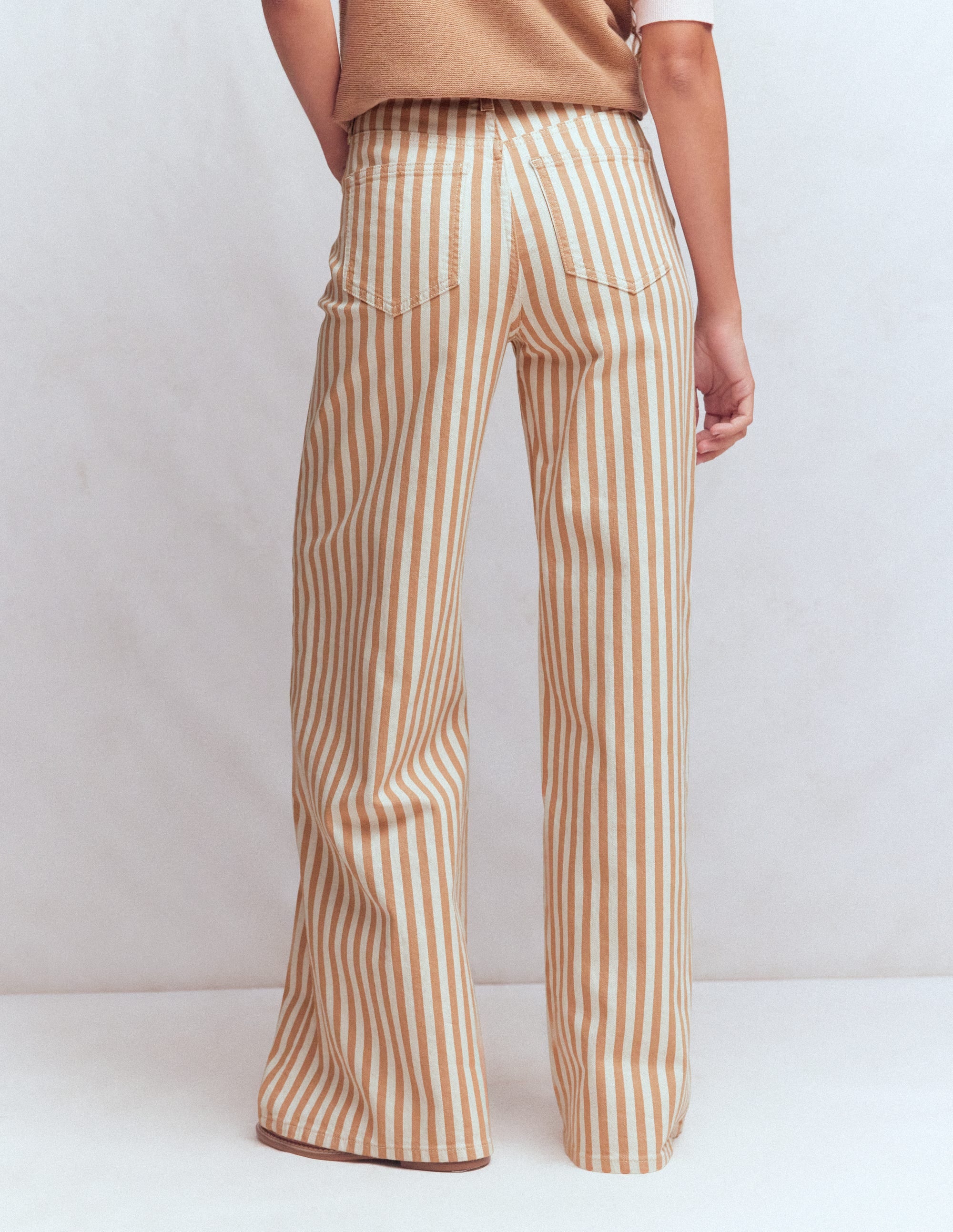 Jean large taille haute-Rayé fauve écru - Image 3