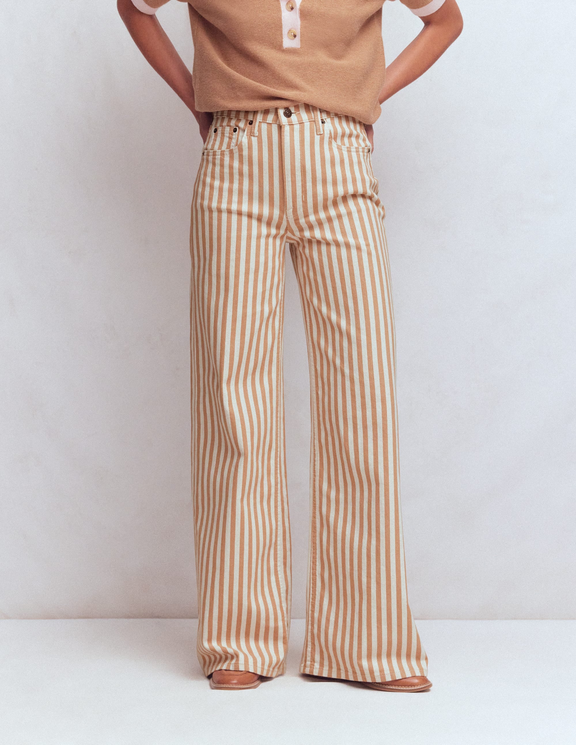 Jean large taille haute-Rayé fauve écru - Image 4