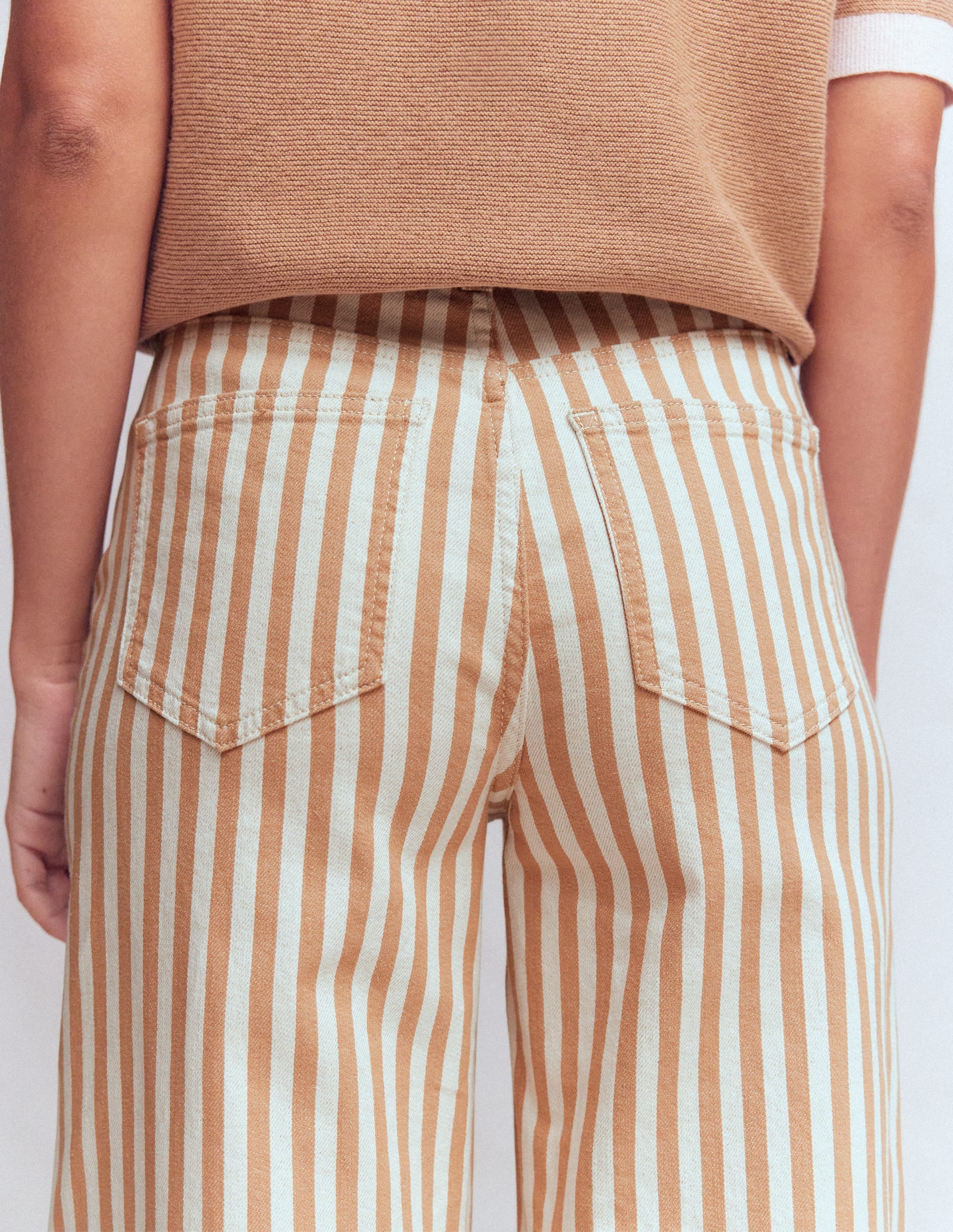 Jean large taille haute-Rayé fauve écru - Image 5