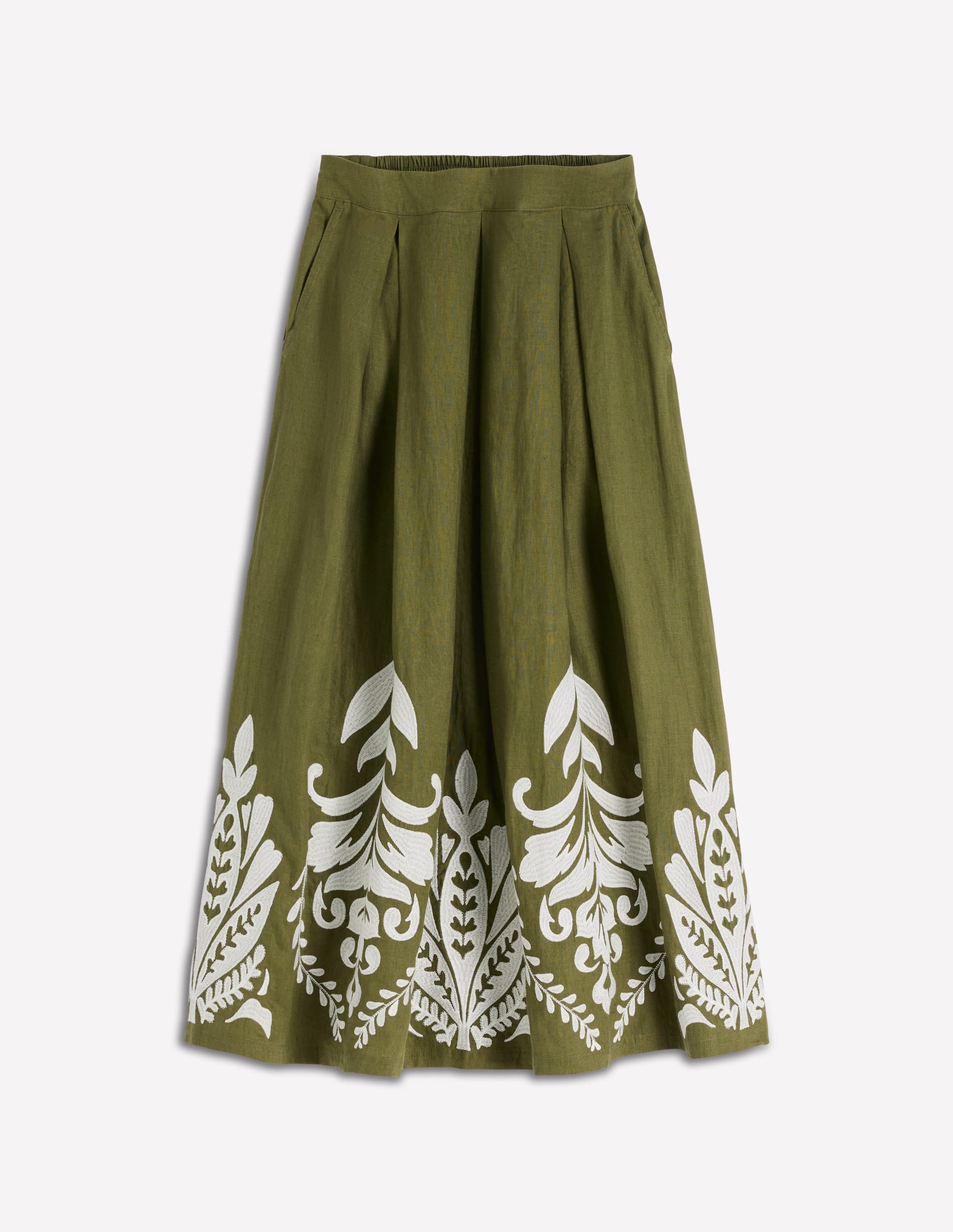 Verity Linen Midi Skirt - Woodland Green Embroidery | Boden EU