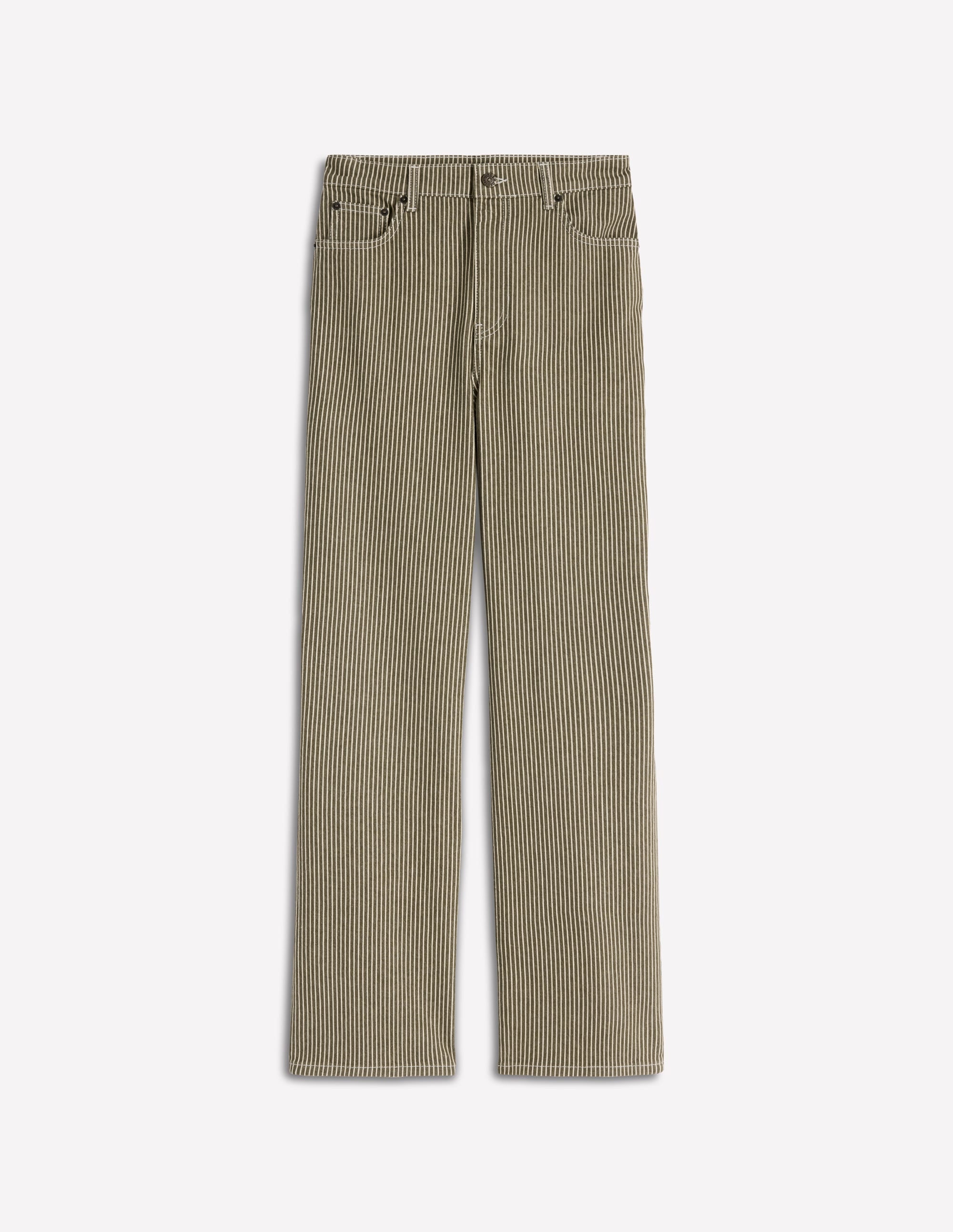 Jeans mit hohem Bund und geradem, weitem Bein-Olivgrün Beige Streifen - Image 5