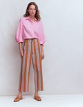 Jean court Primrose-Cognac, rayé rose