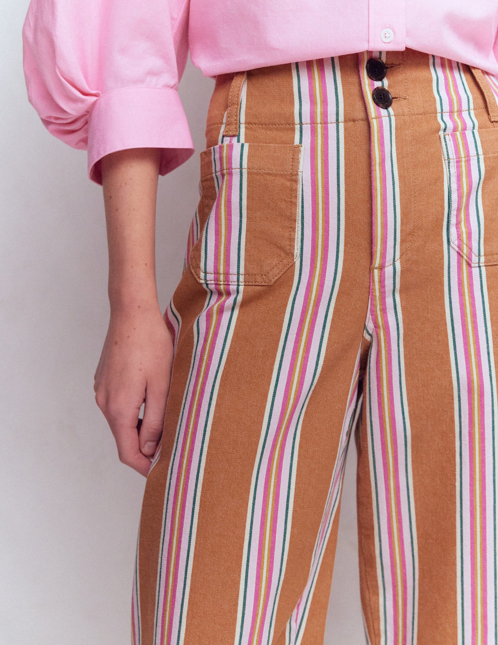 Jean court Primrose-Cognac, rayé rose - Image 2
