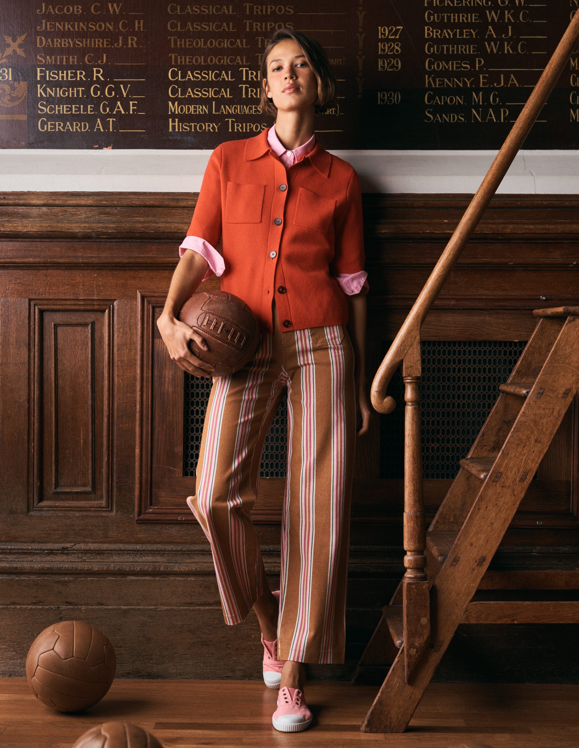 Jean court Primrose-Cognac, rayé rose - Image 4