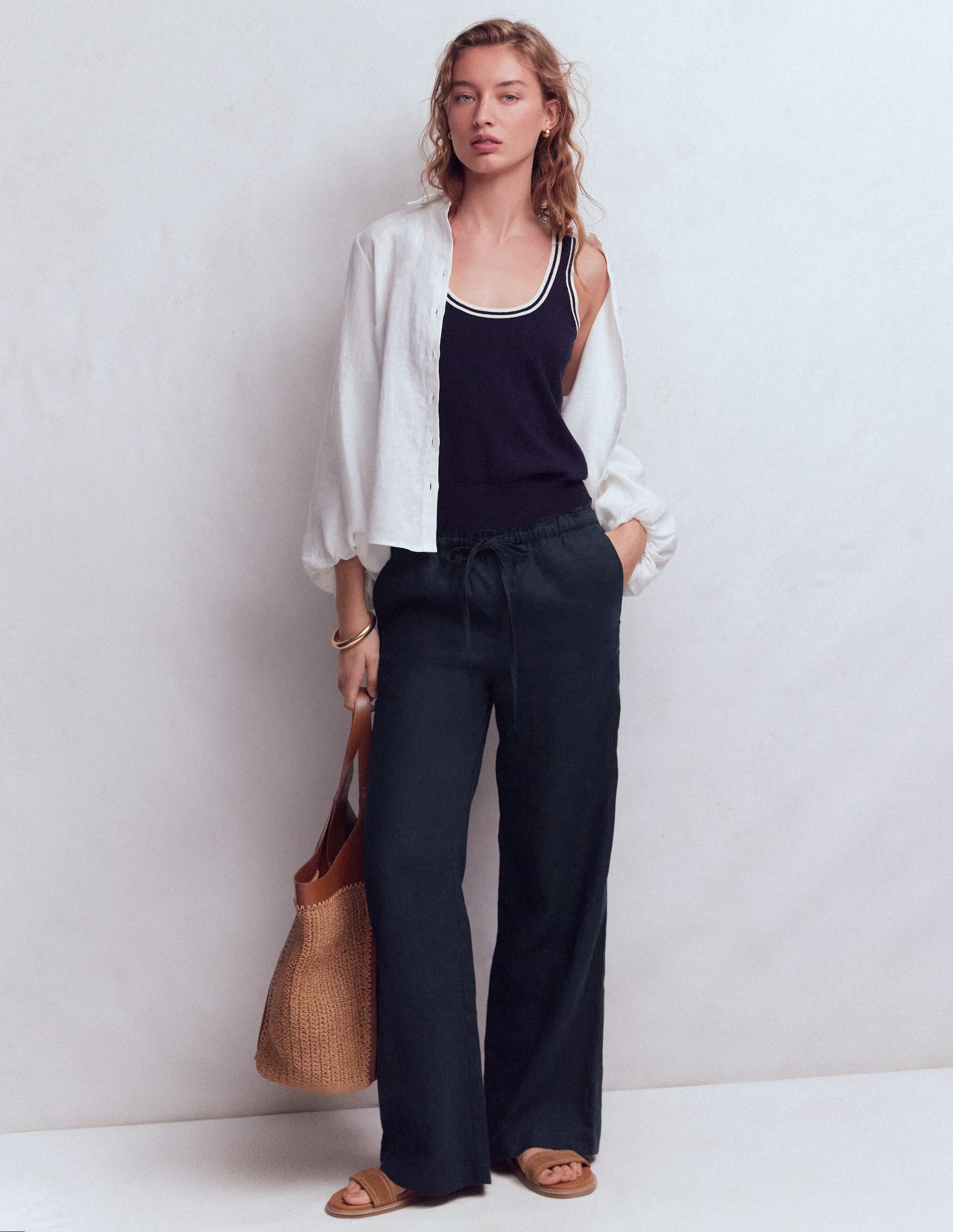 Pantalon Islington en lin-Bleu marine - Image 1