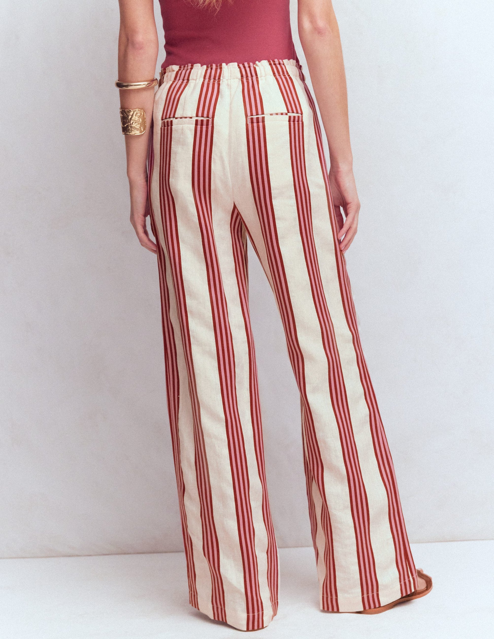 Islington Linen Trousers-Ivory, Brown & Pink Stripe-4