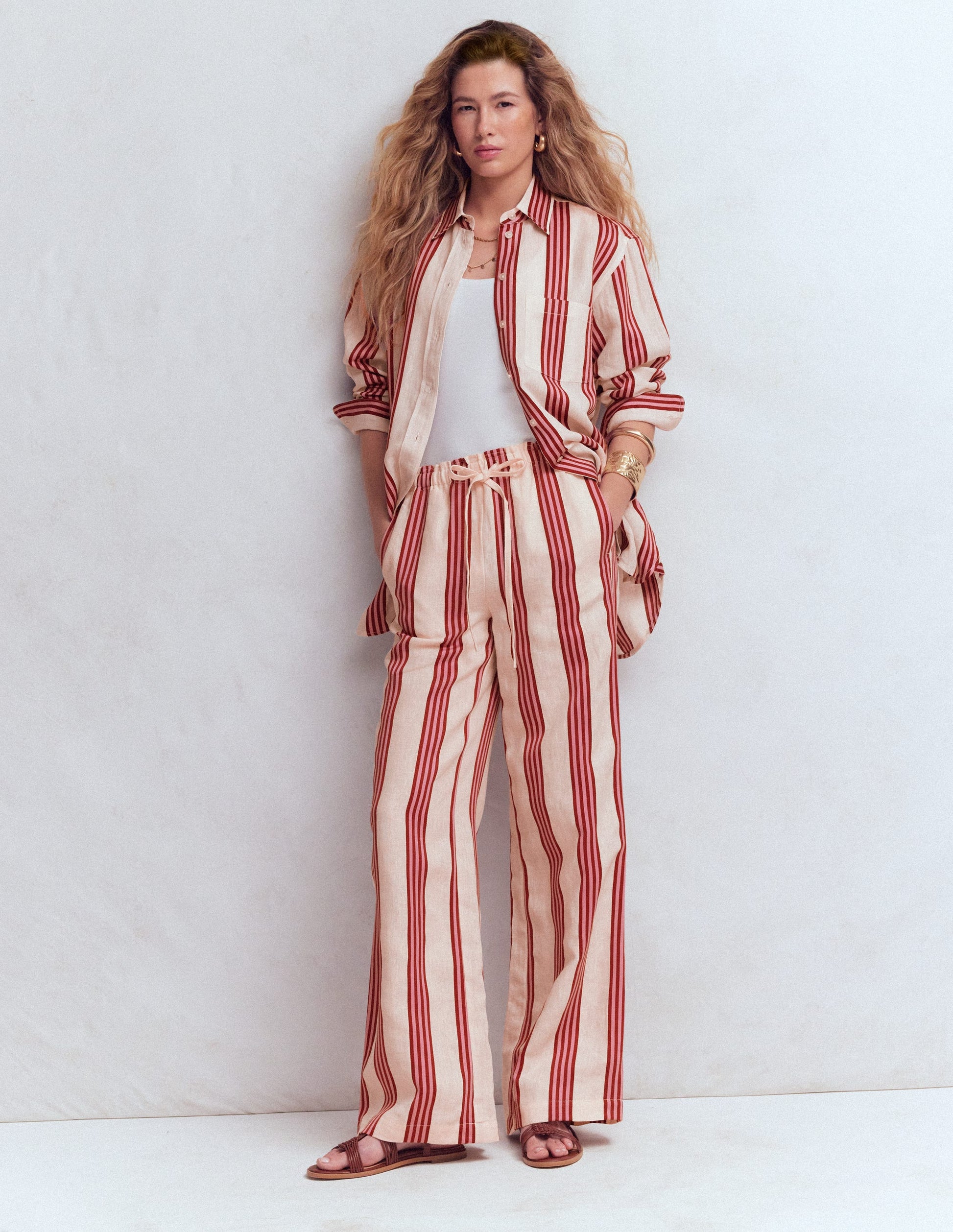 Islington Linen Trousers-Ivory, Brown & Pink Stripe-7
