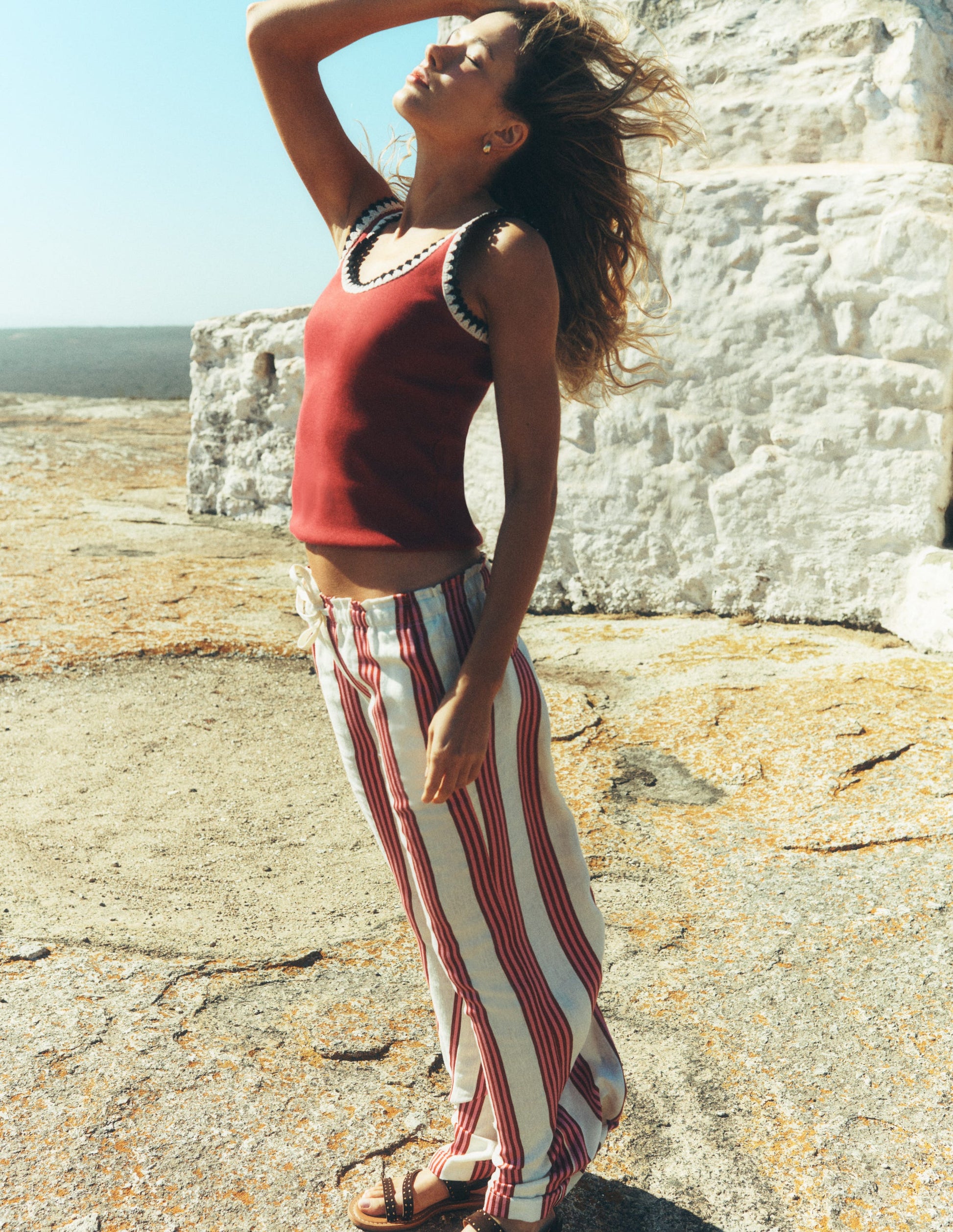 Islington Linen Trousers-Ivory, Brown & Pink Stripe-1