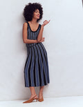 Jupe midi Liz en maille-Rayé Bleu Denim