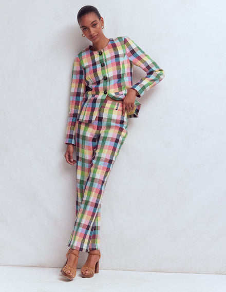 Canonbury Leinenhose-Sanftes Gelb, Rosa Buntes Vichykaro