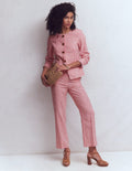 Pantalon 7/8 Canonbury en lin-Vichy vieux rose