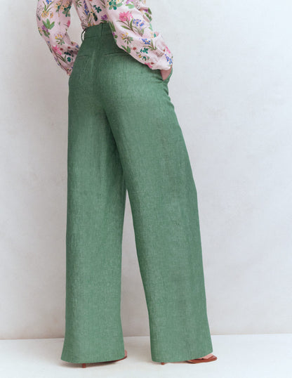 Pantalon Belgravia en lin-Chambray vert aloe vera-4
