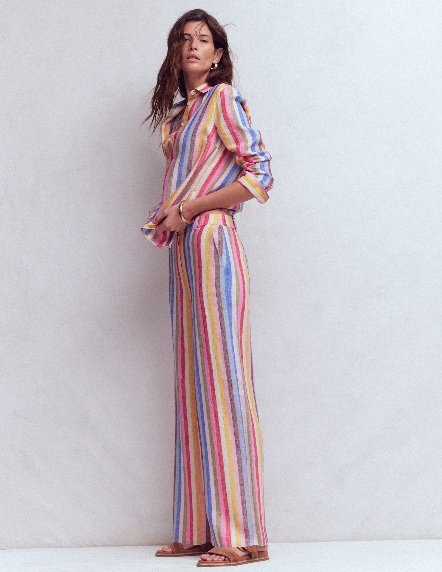 Belgravia Leinenhose-Ackerbohnengrün/Pink, Gestreift