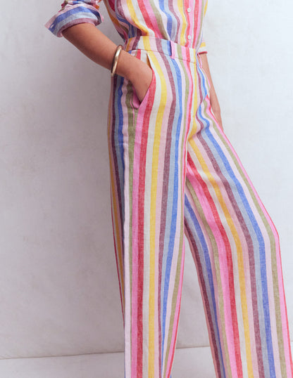 Belgravia Leinenhose-Ackerbohnengrün/Pink, Gestreift-2