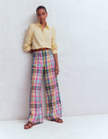 Kensington Leinenhose-Blau, Rosa und Grün Madraskaro