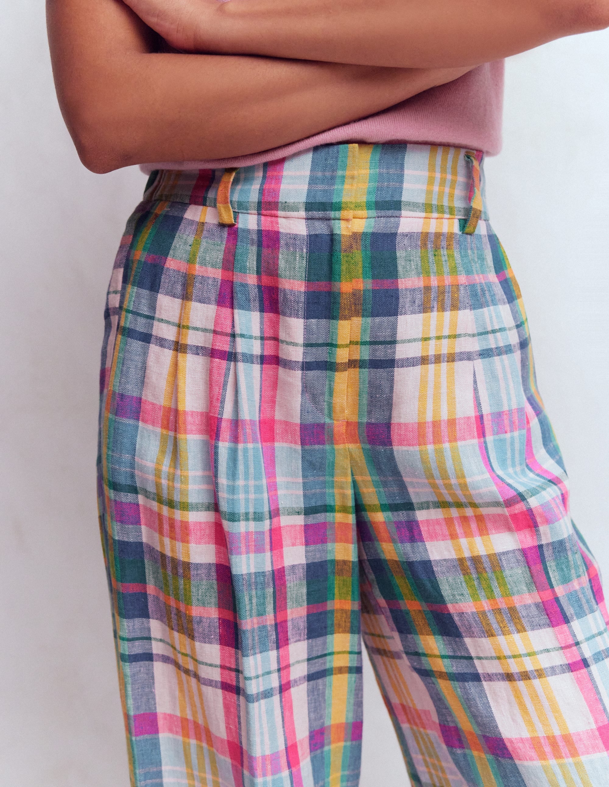 Kensington Leinenhose-Blau, Rosa und Grün Madraskaro - Image 2