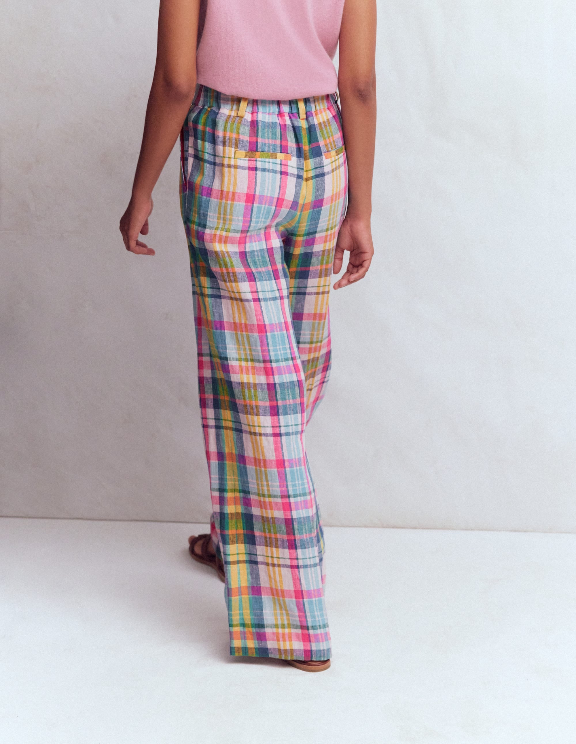 Kensington Leinenhose-Blau, Rosa und Grün Madraskaro - Image 3
