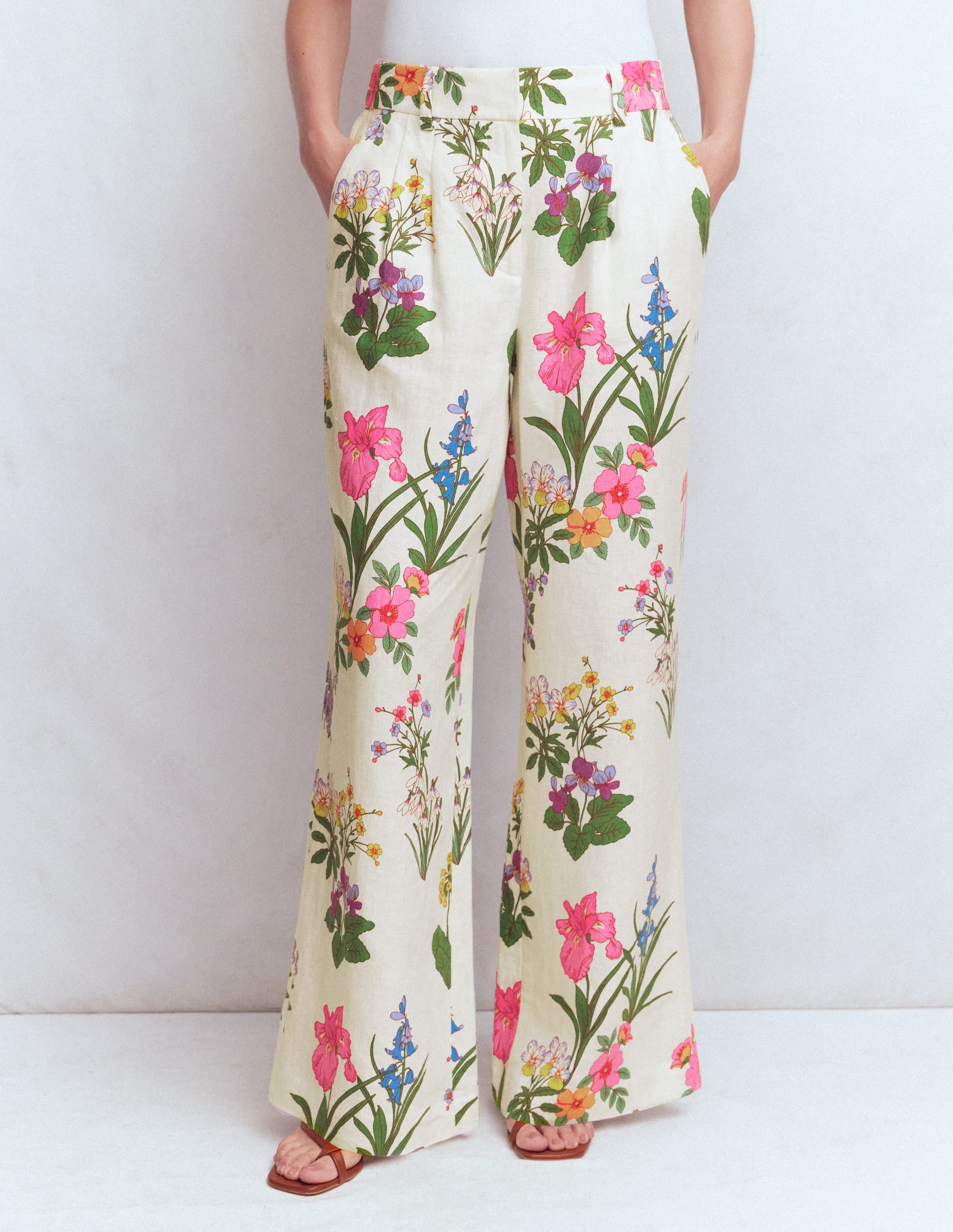 Kensington Leinenhose-Naturweiß, Zarte Blüten - Image 5