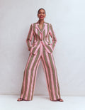 Pantalon Kensington en lin-Rayé rose et vert