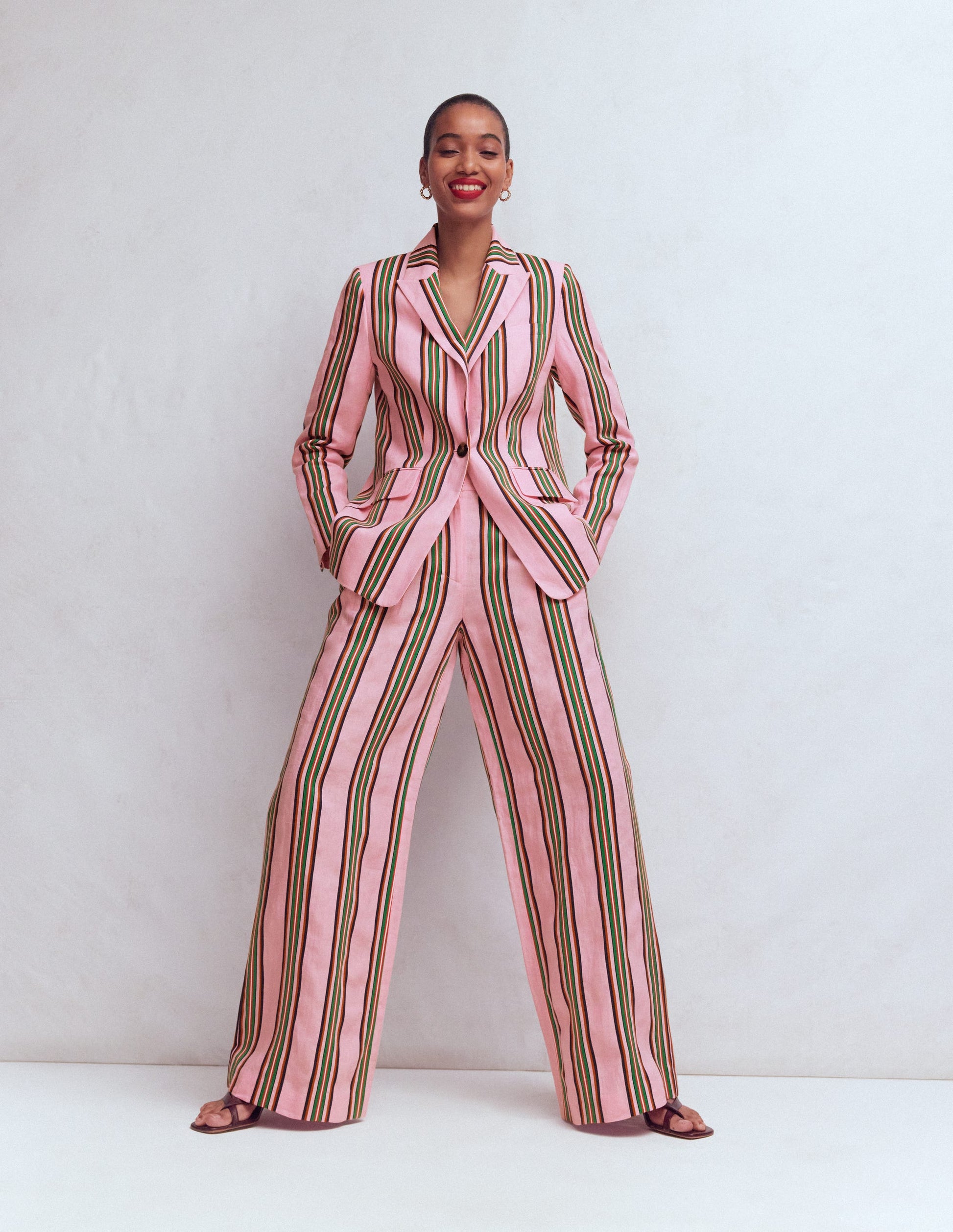 Kensington Leinenhose-Rosa und Grün Streifen-1