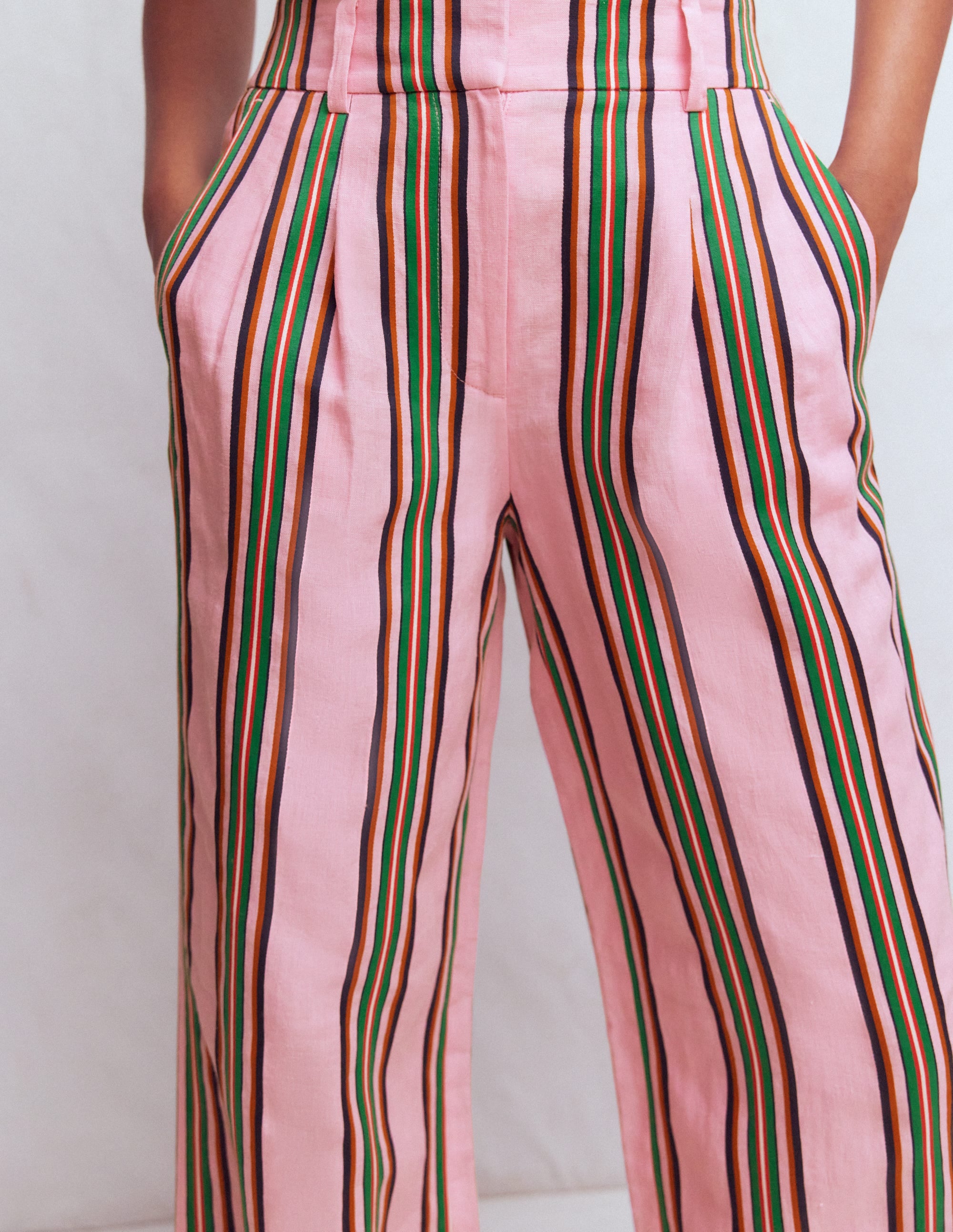 Kensington Leinenhose-Rosa und Grün Streifen - Image 2