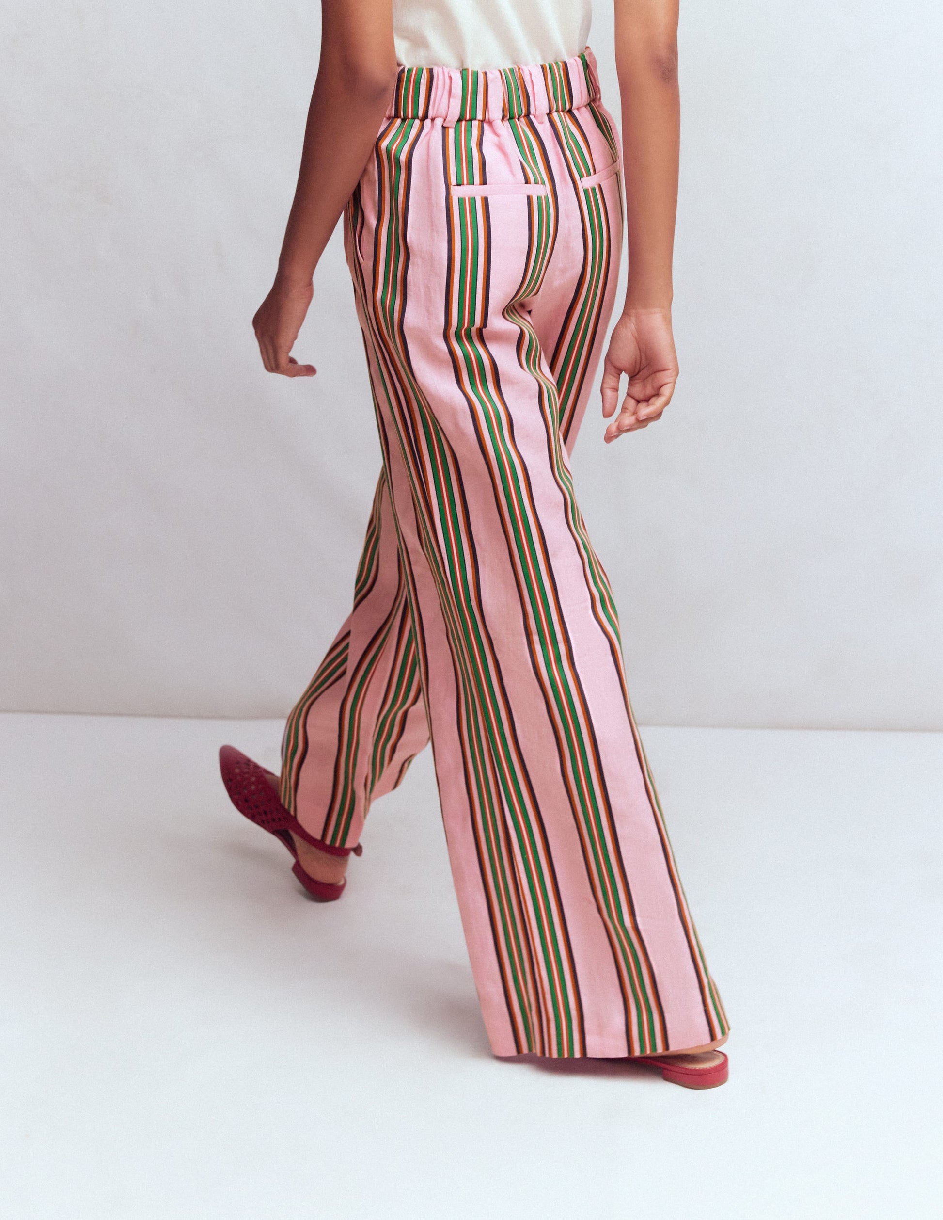 Kensington Leinenhose-Rosa und Grün Streifen-4