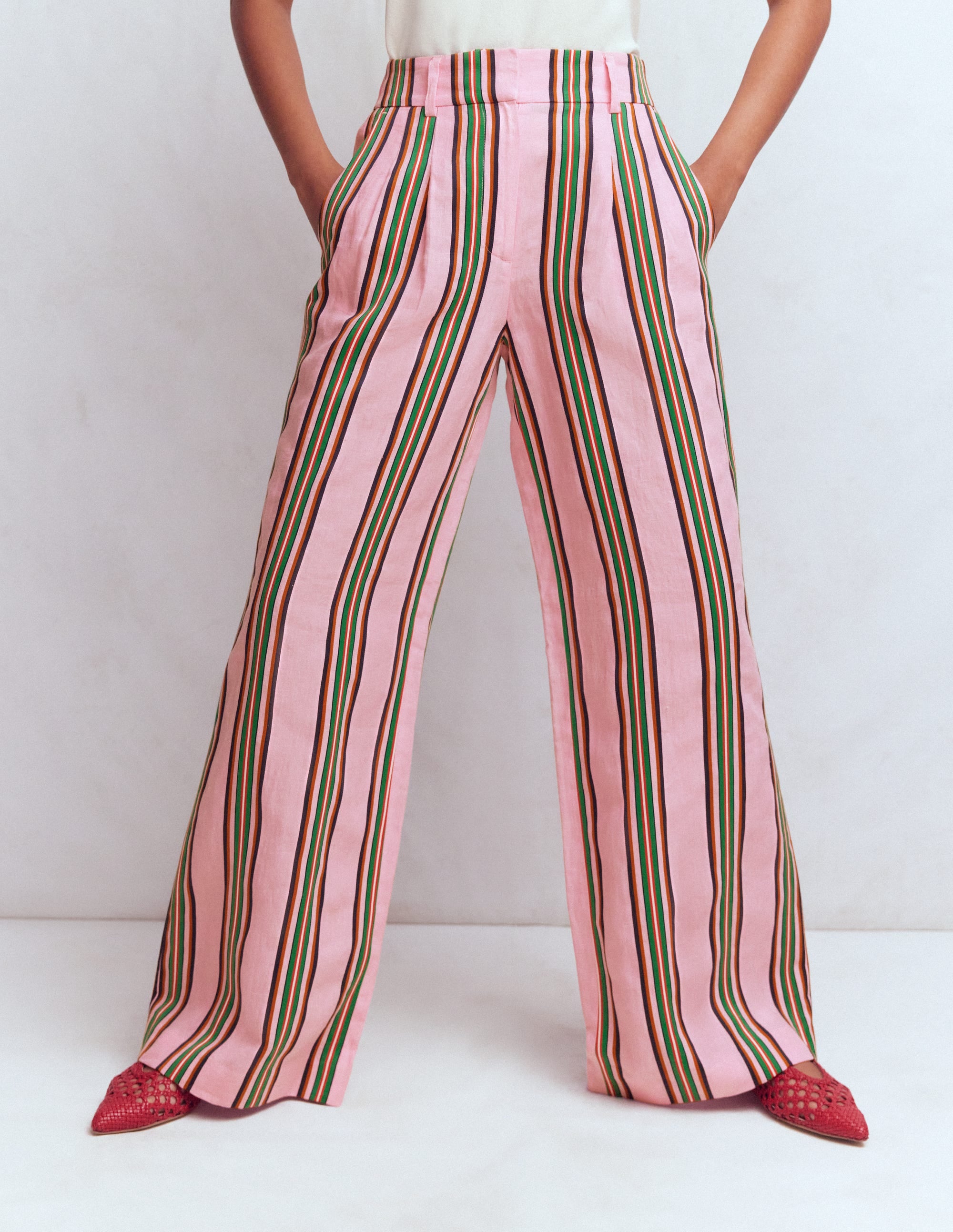 Kensington Leinenhose-Rosa und Grün Streifen - Image 4