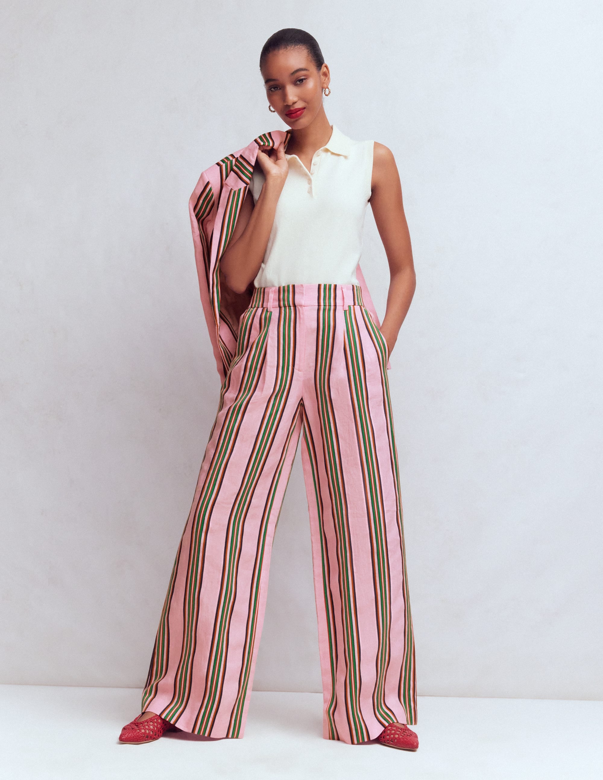 Kensington Leinenhose-Rosa und Grün Streifen - Image 5