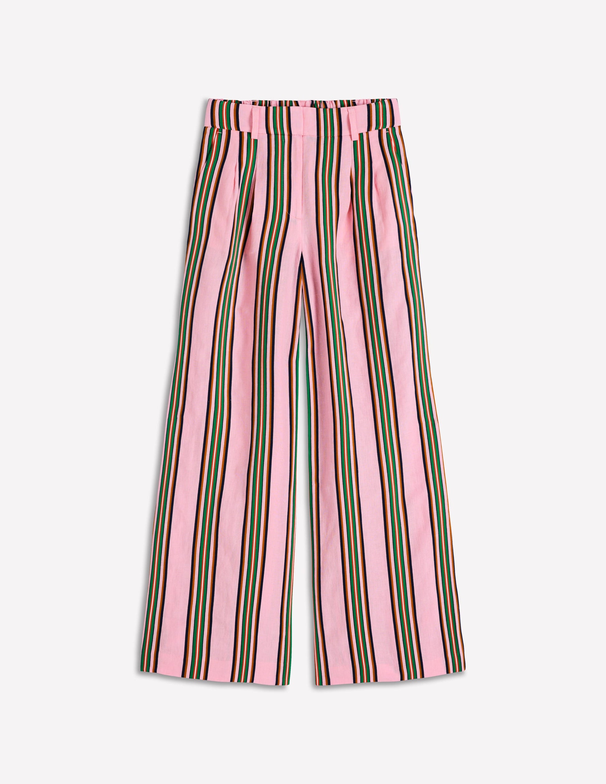 Pantalon Kensington en lin-Rayé rose et vert-7