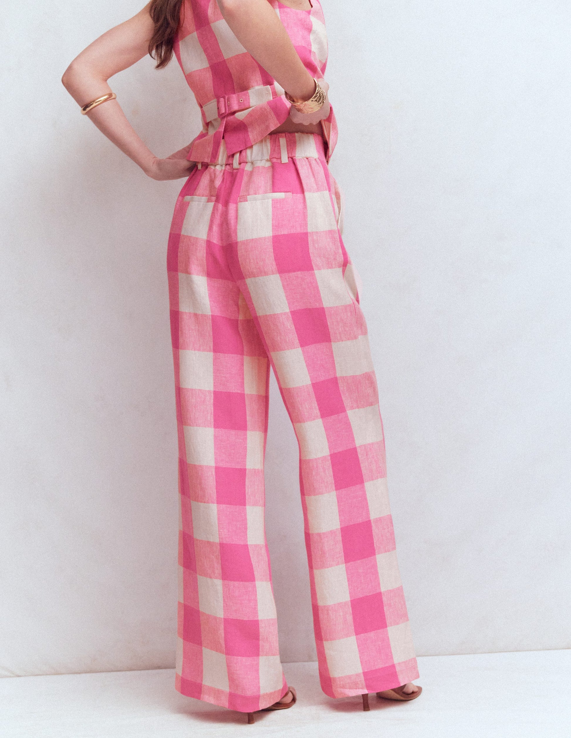 Pantalon Kensington en lin-Vichy punch rose-3