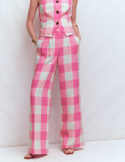 Kensington Leinenhose-Kräftiges Rosa, Vichykaro-4