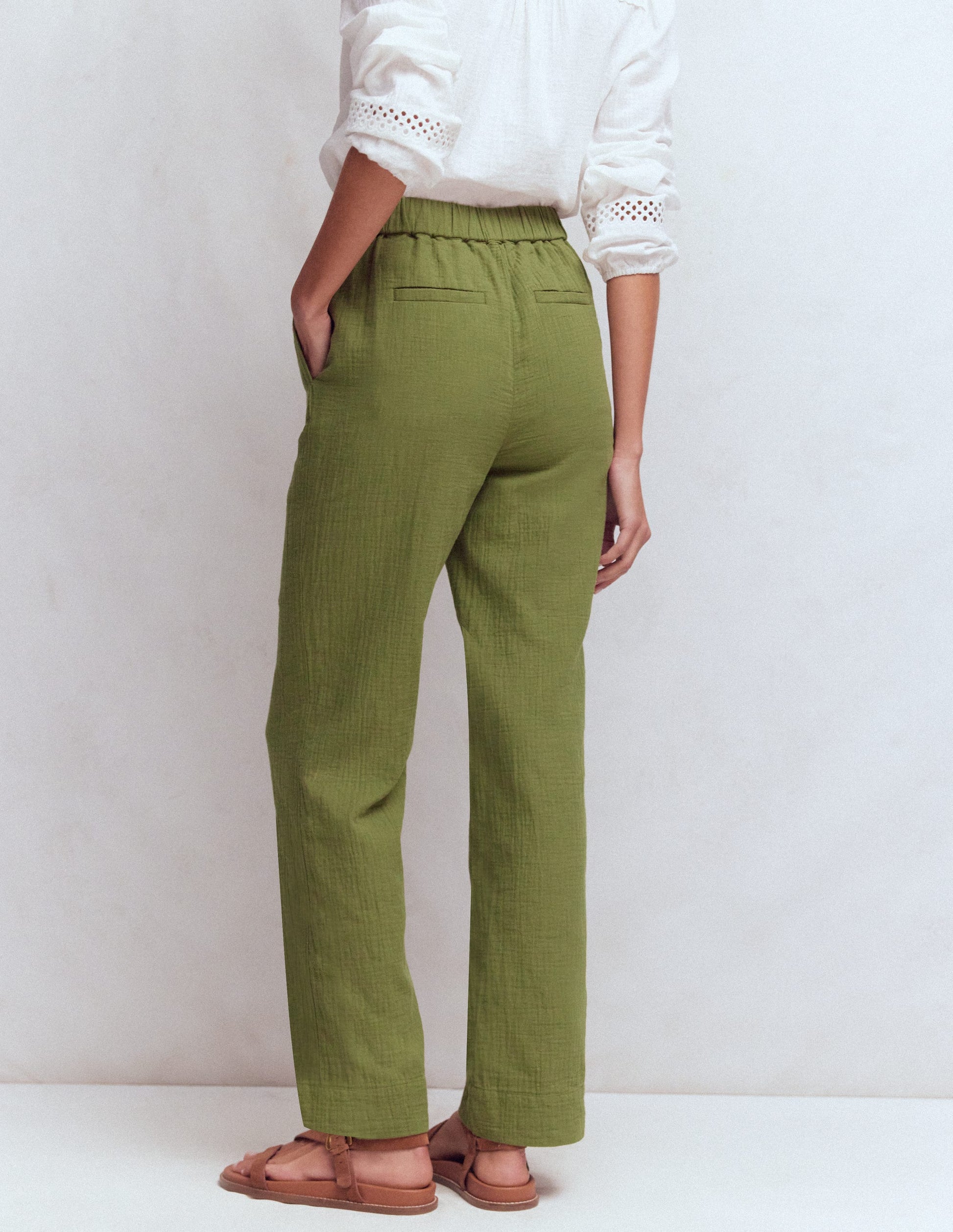 Pantalon double-étoffe à enfiler-Vert Olive-3