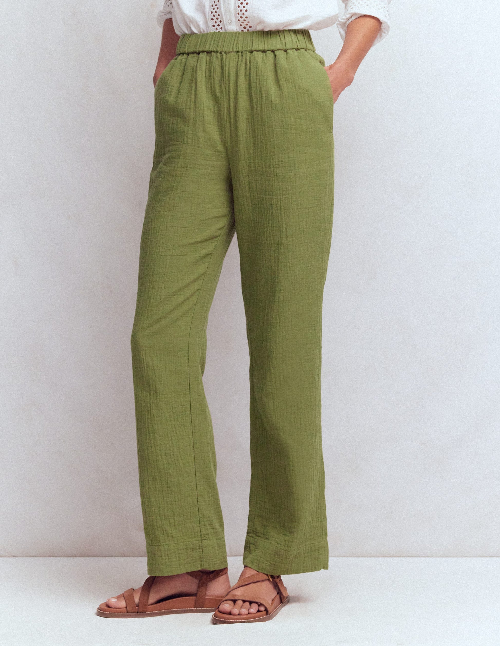 Pantalon double-étoffe à enfiler-Vert Olive-4