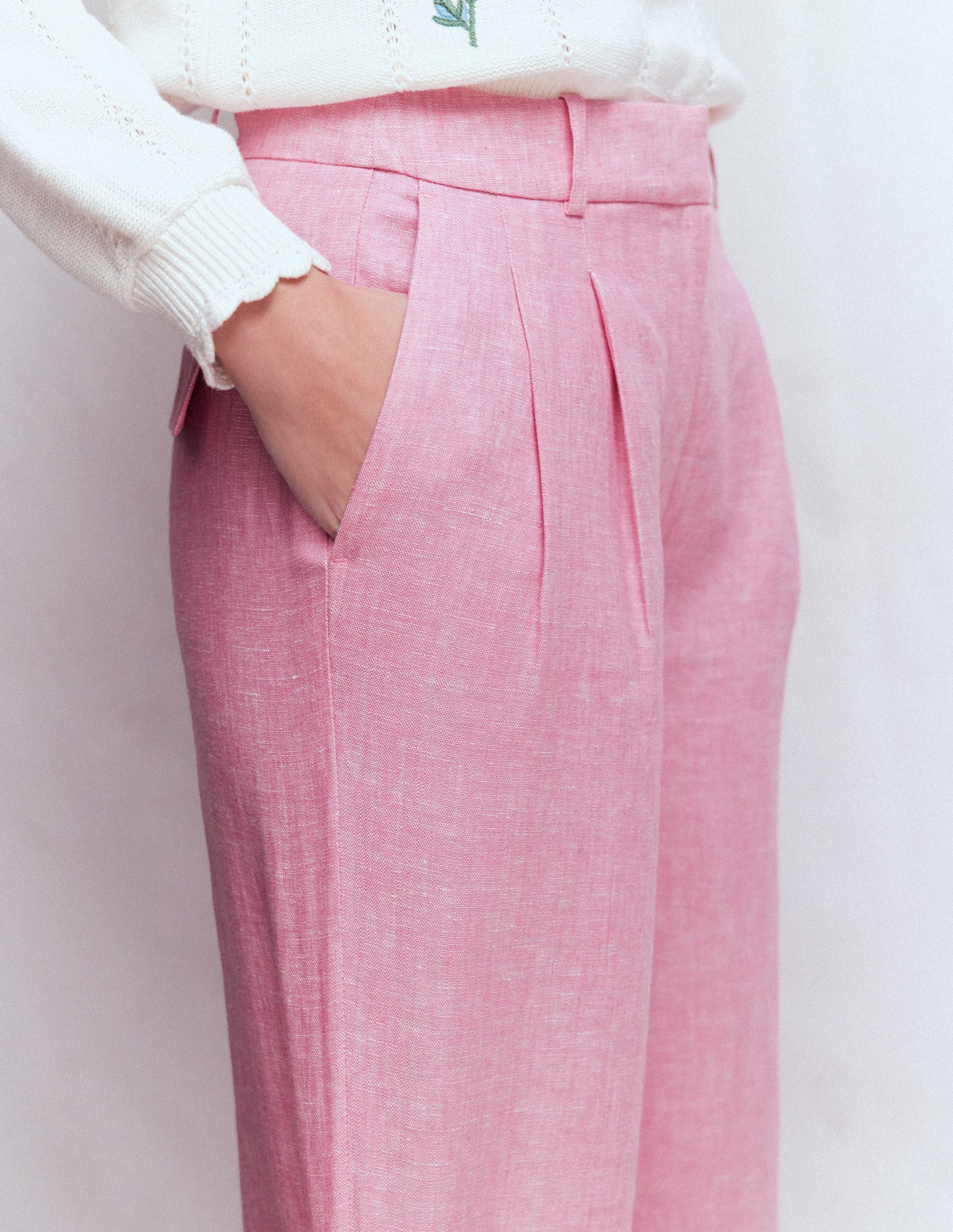 Bloomsbury Linen Trousers-Meadowsweet Pink Chambray-2