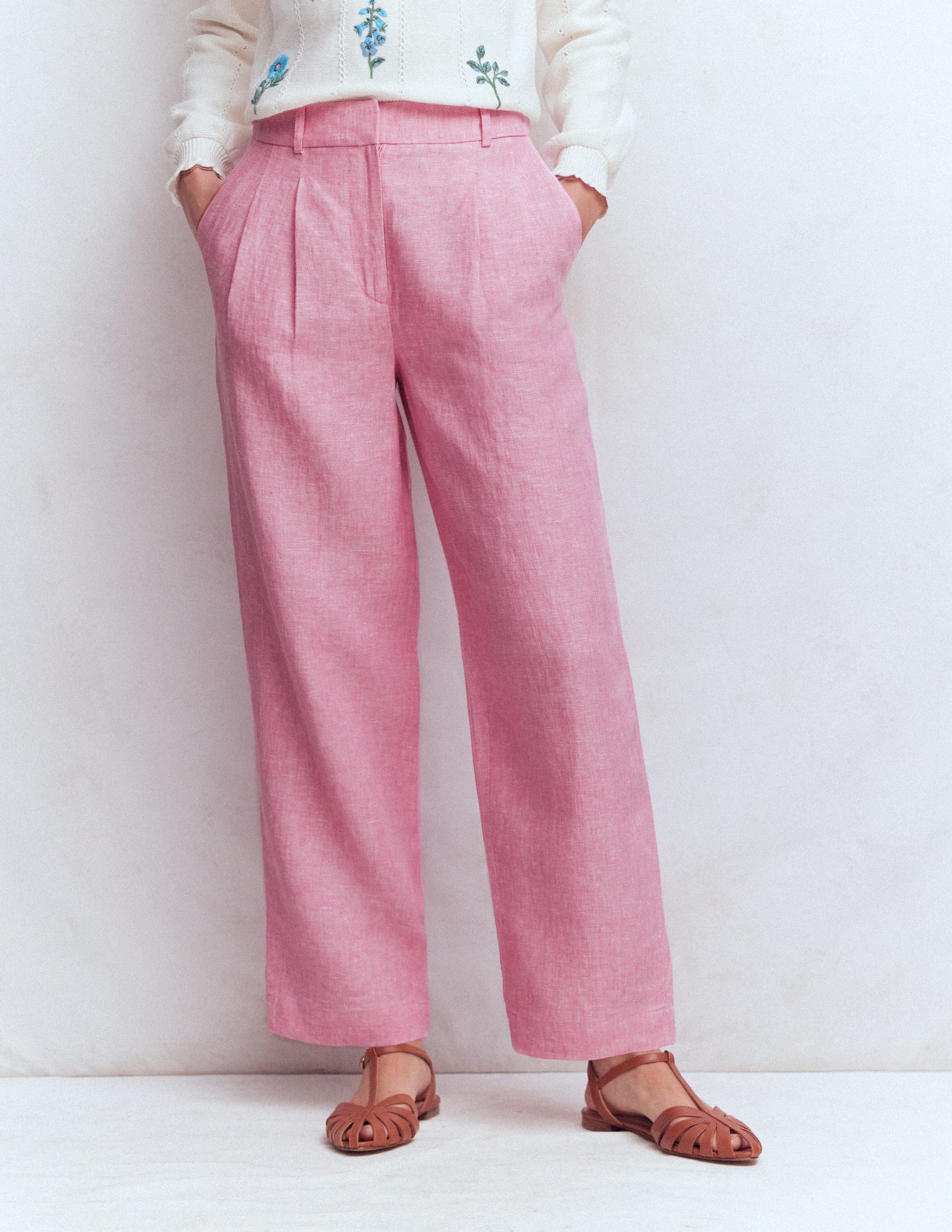 Bloomsbury Linen Trousers-Meadowsweet Pink Chambray-4
