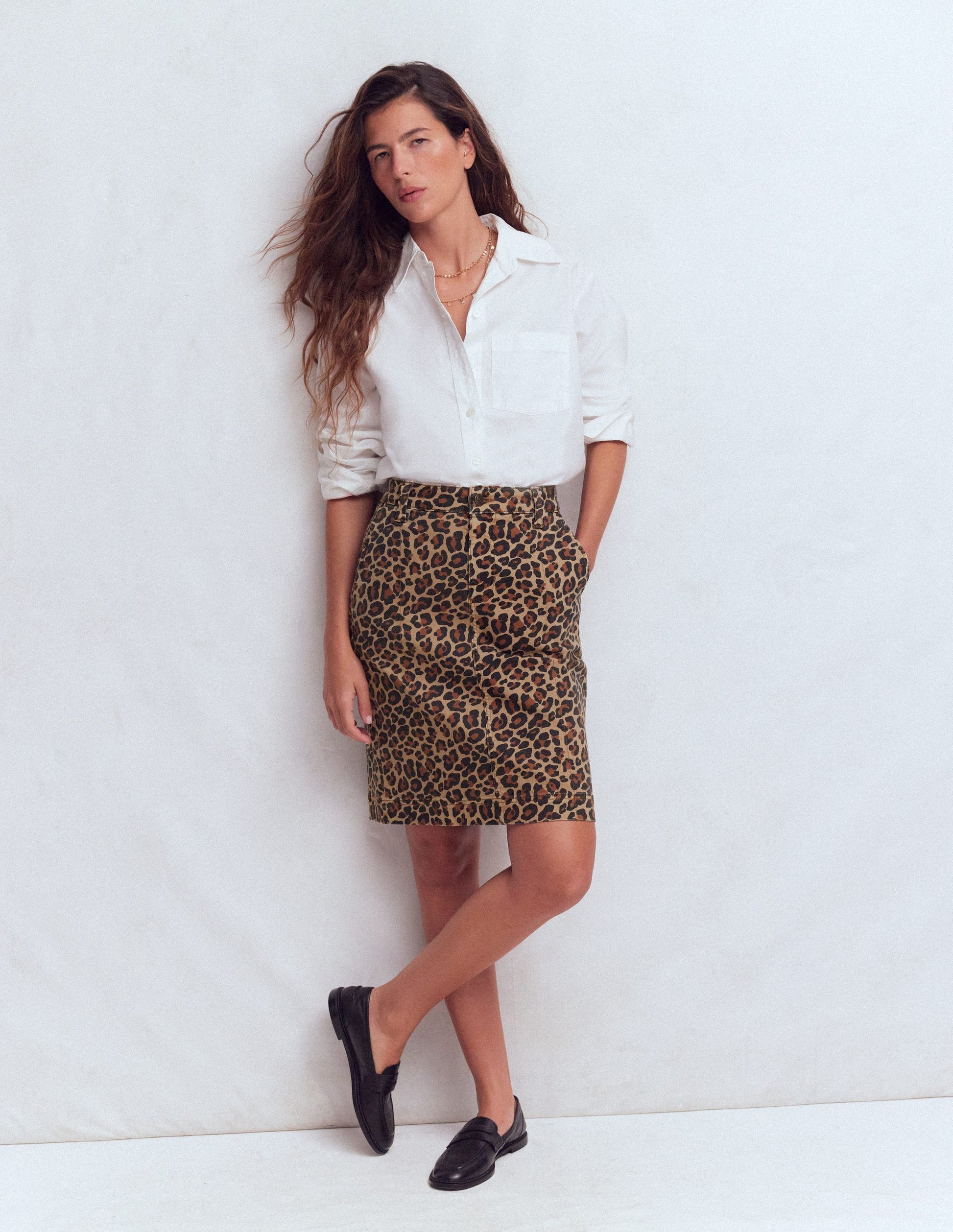 Straight Denim Skirt-Leopard Print-4