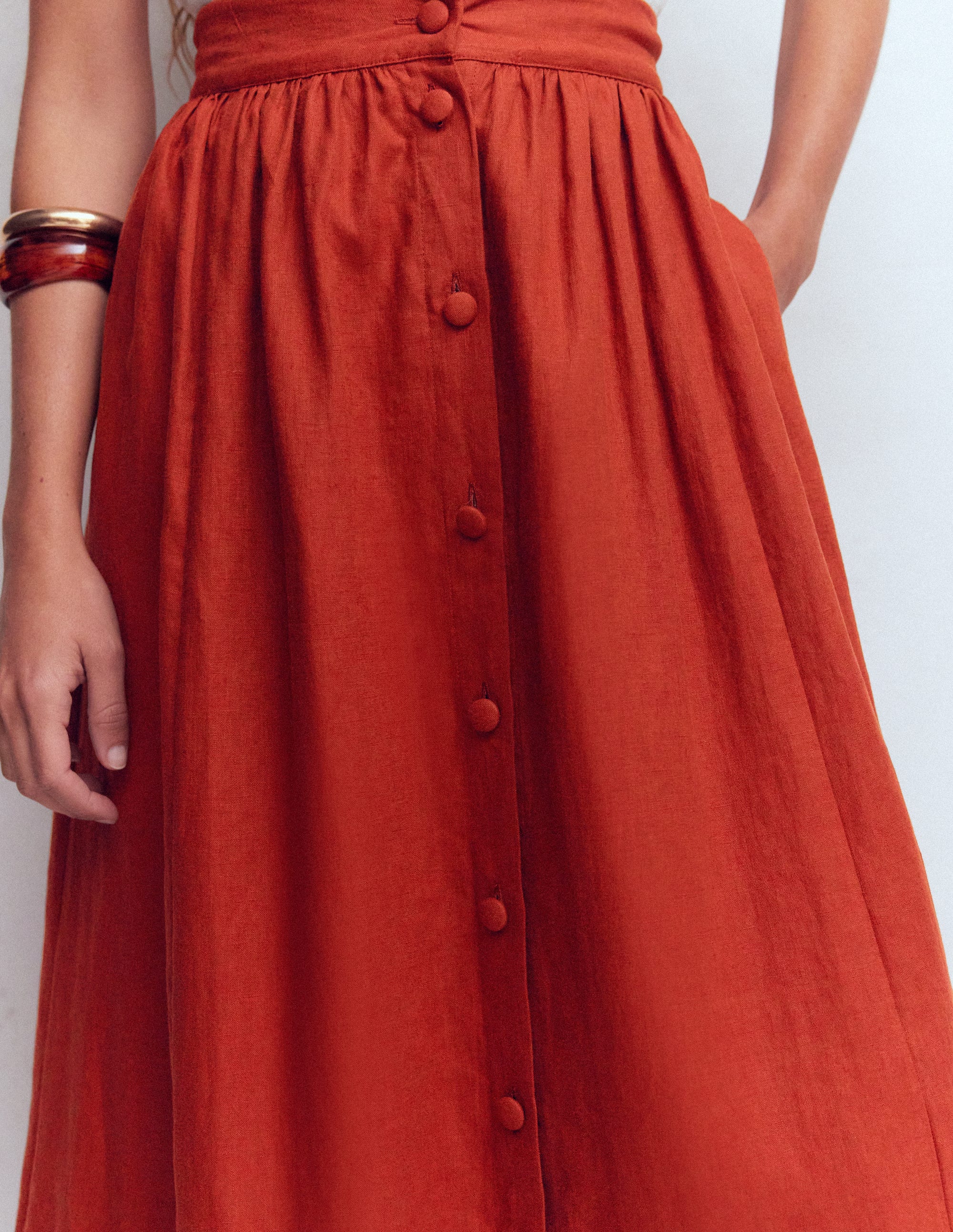 Emma Maxirock aus Leinen-Braun-Orange - Image 2