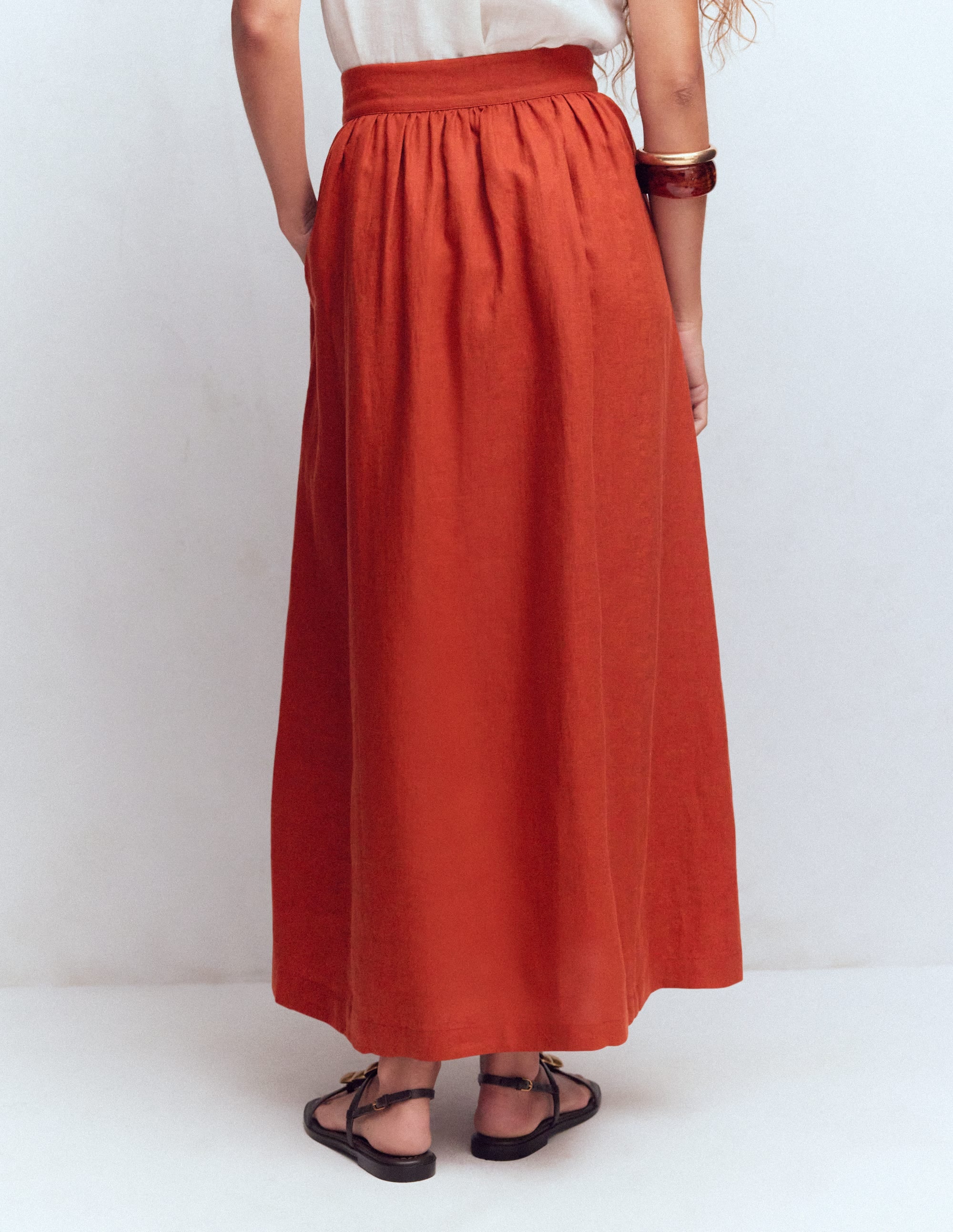 Emma Maxirock aus Leinen-Braun-Orange - Image 3
