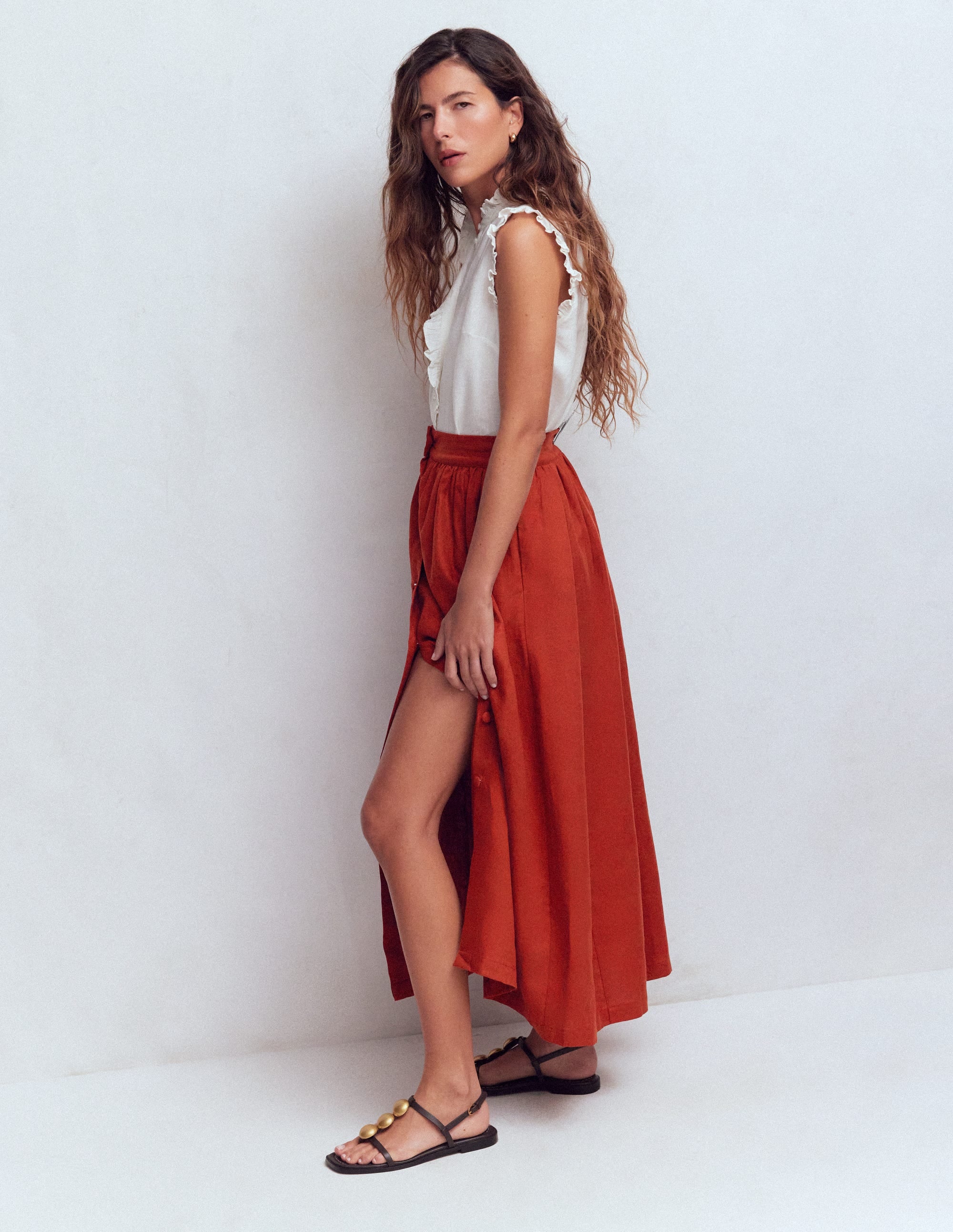 Emma Maxirock aus Leinen-Braun-Orange - Image 4