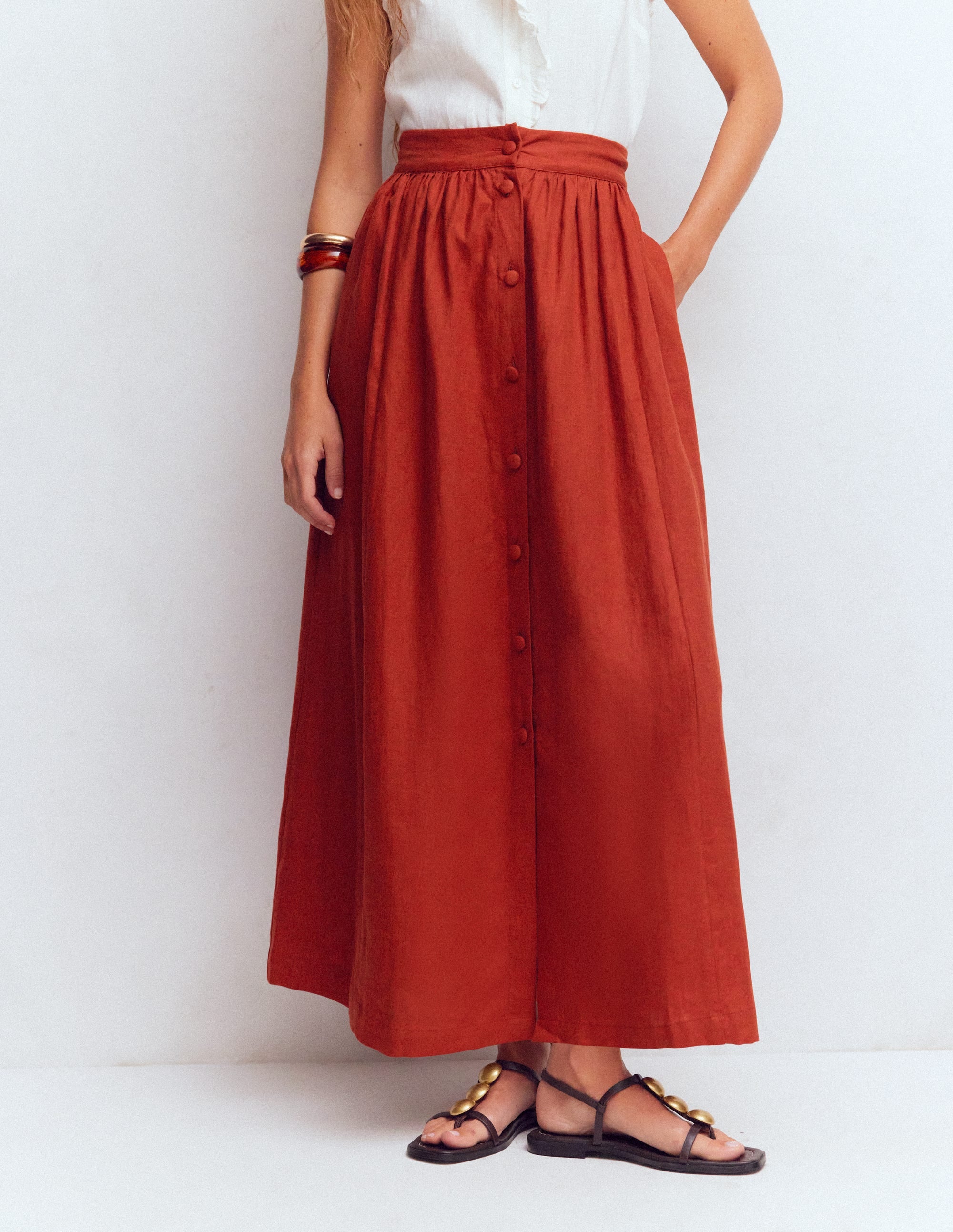 Emma Maxirock aus Leinen-Braun-Orange - Image 6