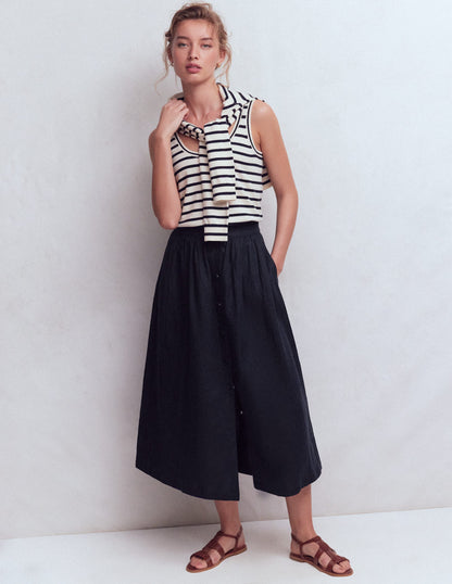 Emma Linen Skirt-Navy-1