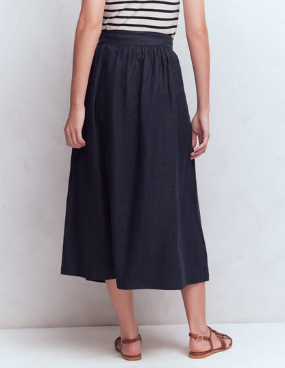 Emma Linen Skirt-Navy-3