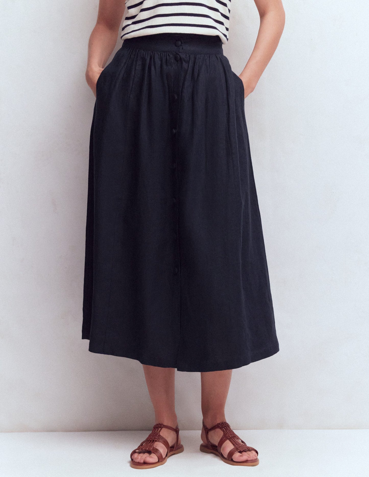 Emma Linen Skirt-Navy