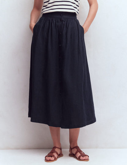 Emma Linen Skirt-Navy-4